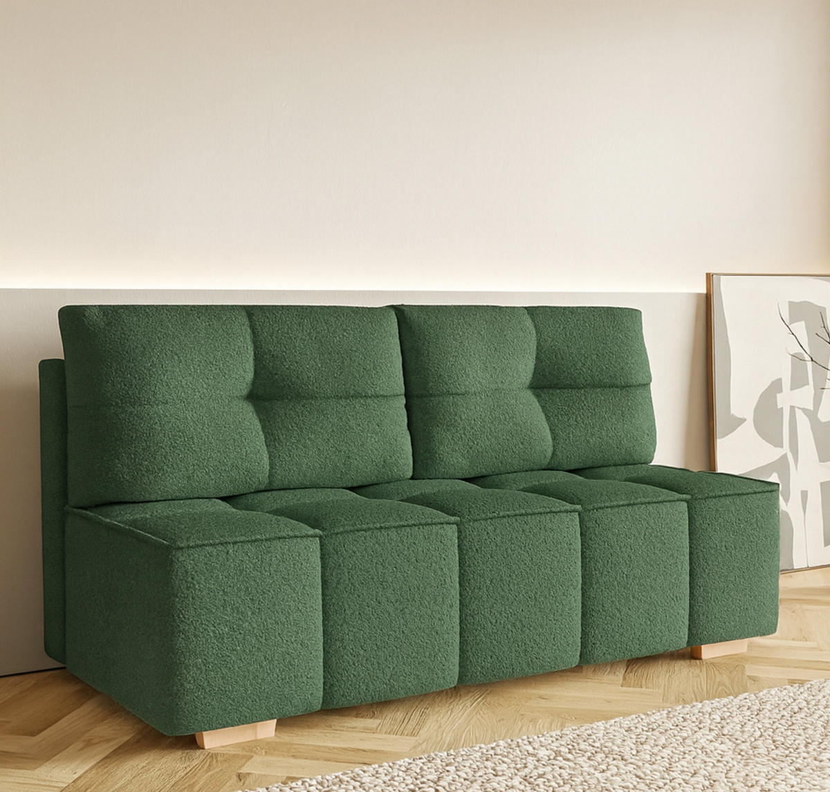 SCHLAFSOFA LORA, Sofa mit Schlaffunktion und Bettkasten, Farbe: Grün, Bouclé-Stoff - Grün, Textil (196/90/85cm) - Sepro Meble