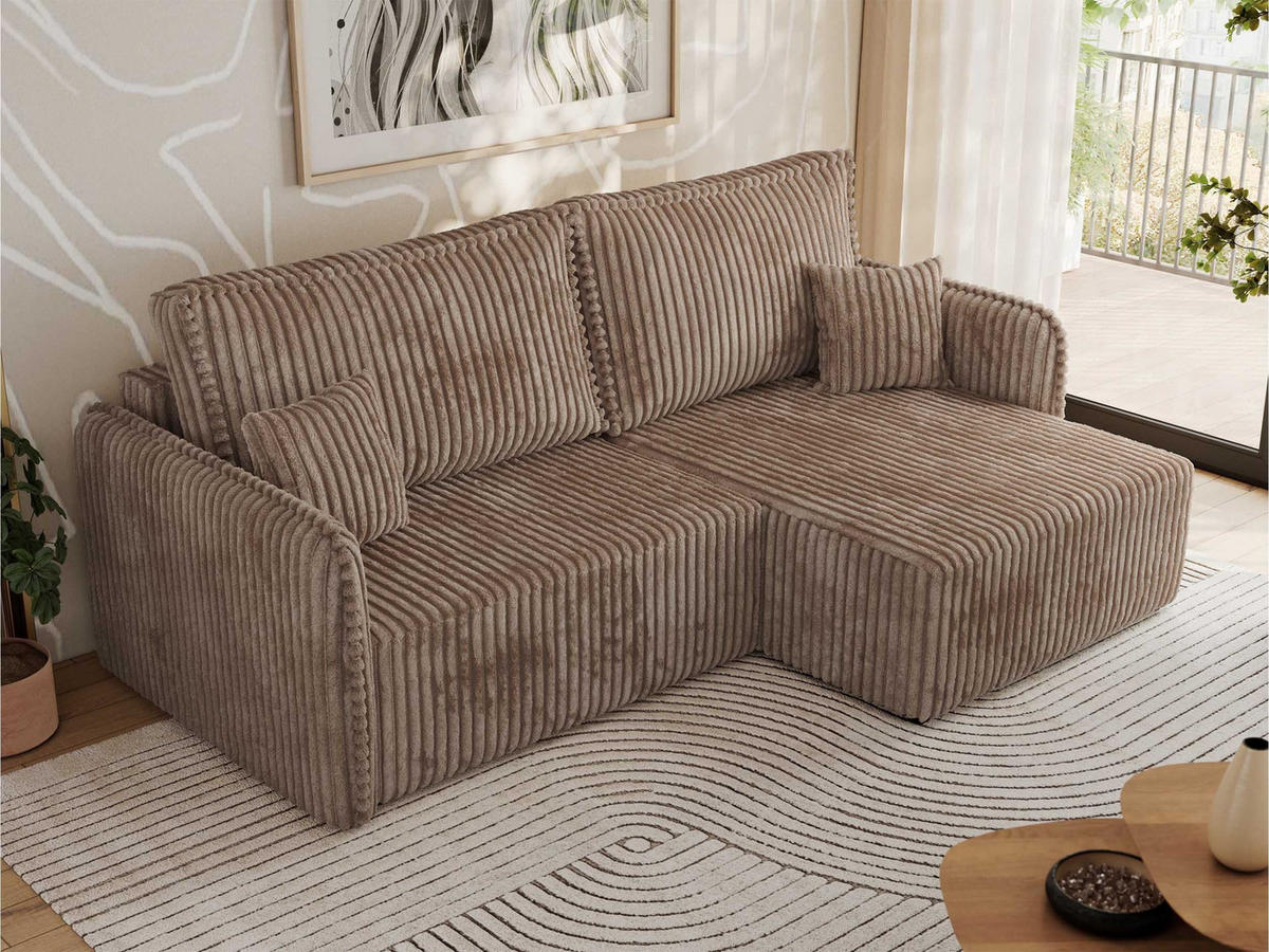 ECKSCHLAFSOFA MESTO L Braun Cord - rechts - Schwarz/Braun, Kunststoff/Textil (147/227cm) - MKS