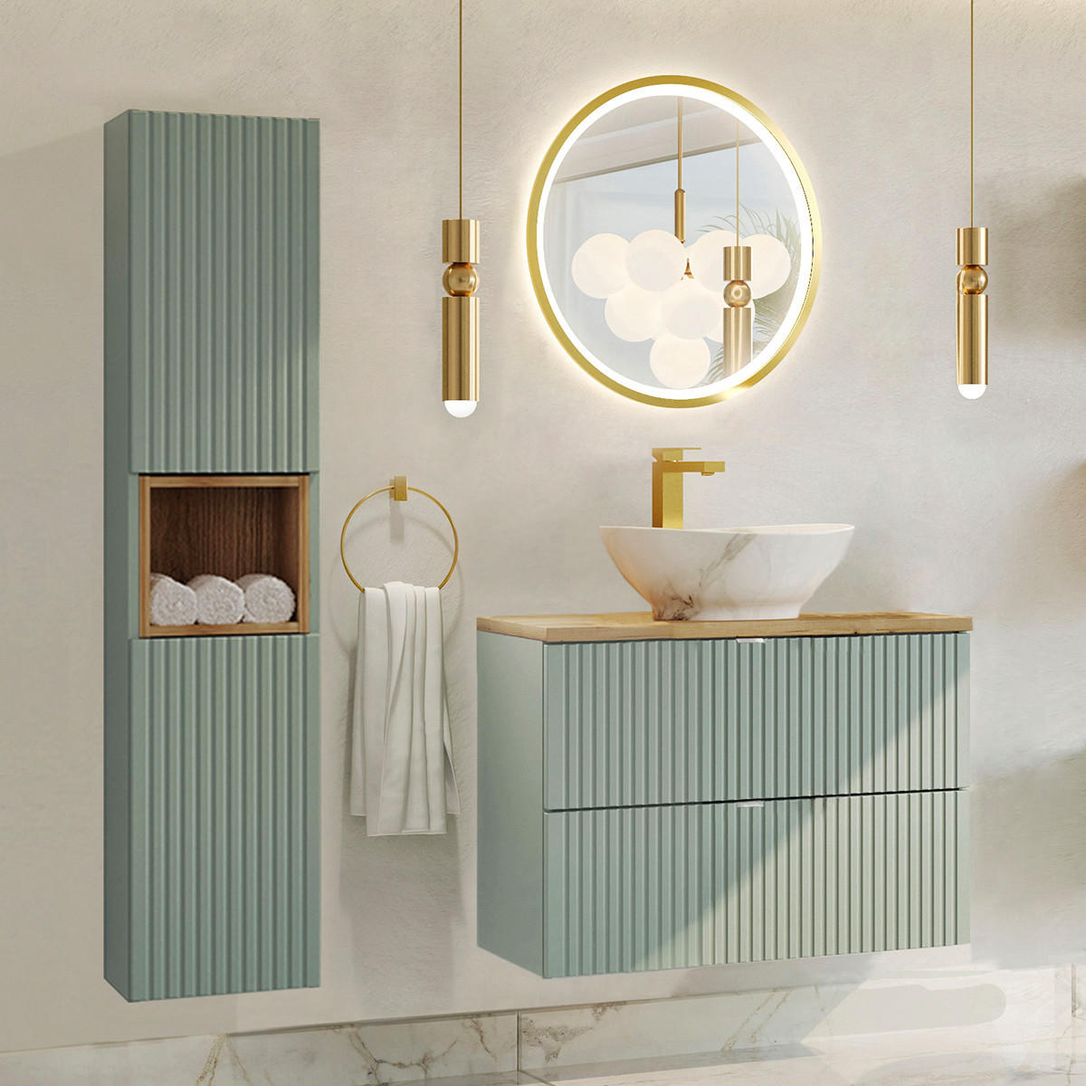 WASCHTISCH 80.4cm Jade Grün und Holz - Grün, Holzwerkstoff (80.4/59/40cm) - Petits-meubles