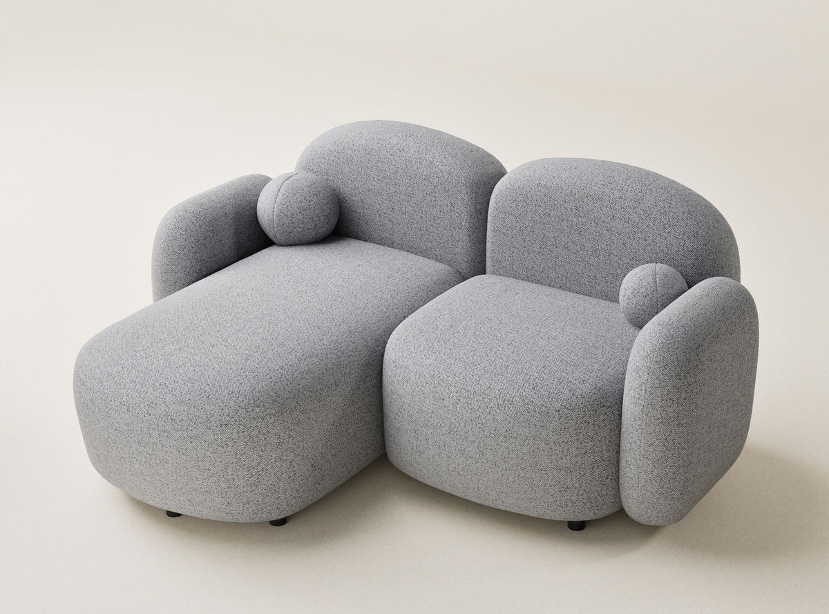 ECKSOFA Bahama Hellgrau Webstoff - Links Seite - Hellgrau/Schwarz, Holz/Holzwerkstoff (146/190cm) - Maison de Reve
