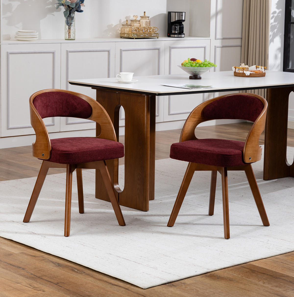 ESSZIMMERSTUHL 2er-Set drehbar ca. 44 x 41 x 75 cm Linen Wine Red - Rot, Holz (44/72/41cm) - Meubliv