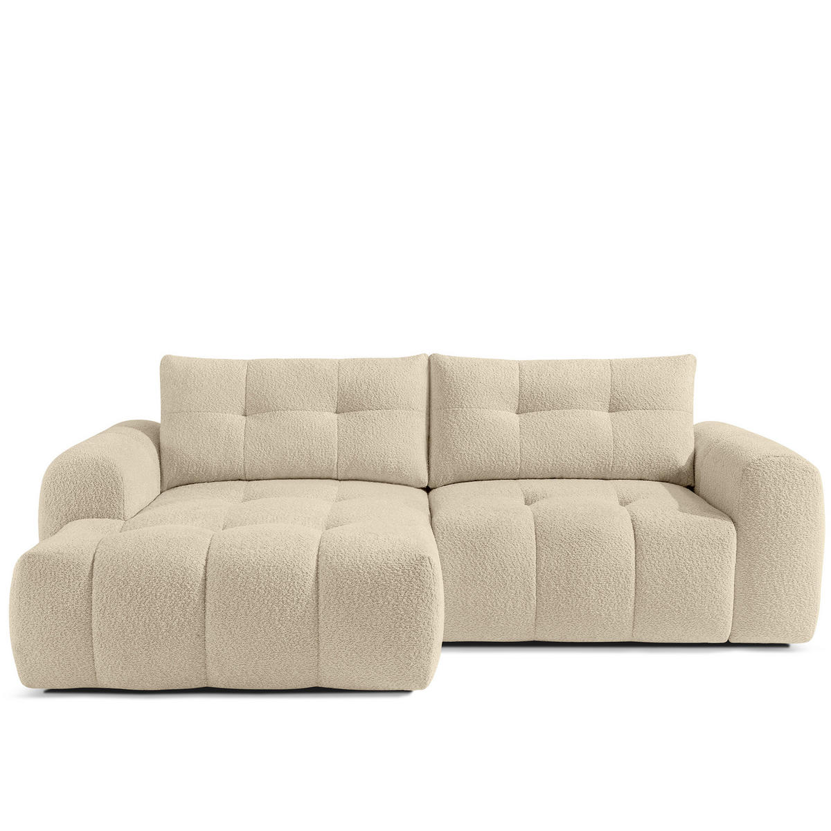 ECKSOFA MIT HOCKER RAVIA, Bouclé, Hellbeige - Sandfarben, Holz/Textil (96/50cm) - KONSIMO®
