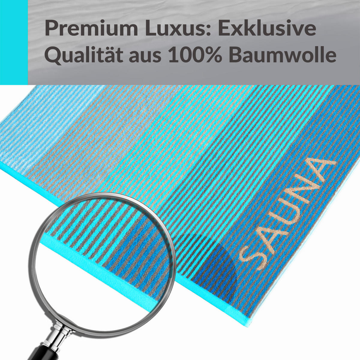 SAUNAHANDTUCH Helsinki Türkis – Beige 85x200 cm - Türkis/Beige, Textil (85/200cm) - Lashuma