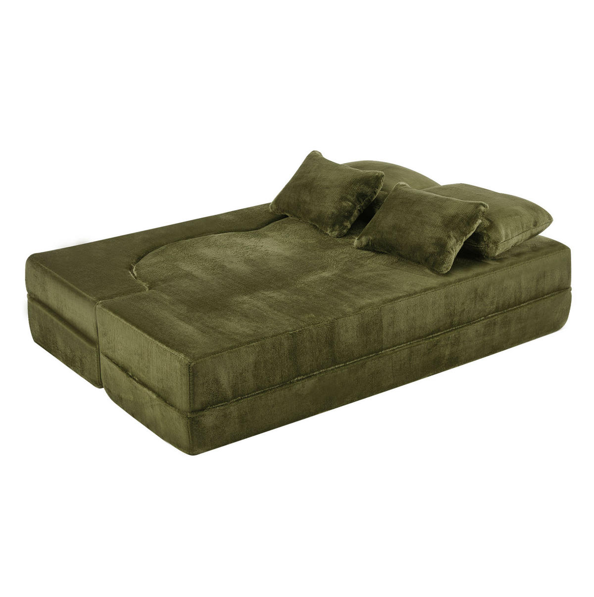 SCHLAFSOFA aus Plüschstoff 2-in-1 mit 4 Kissen, faltbar und multifunktional, Grün - Grün, Kunststoff (198/76/60cm) - Redom