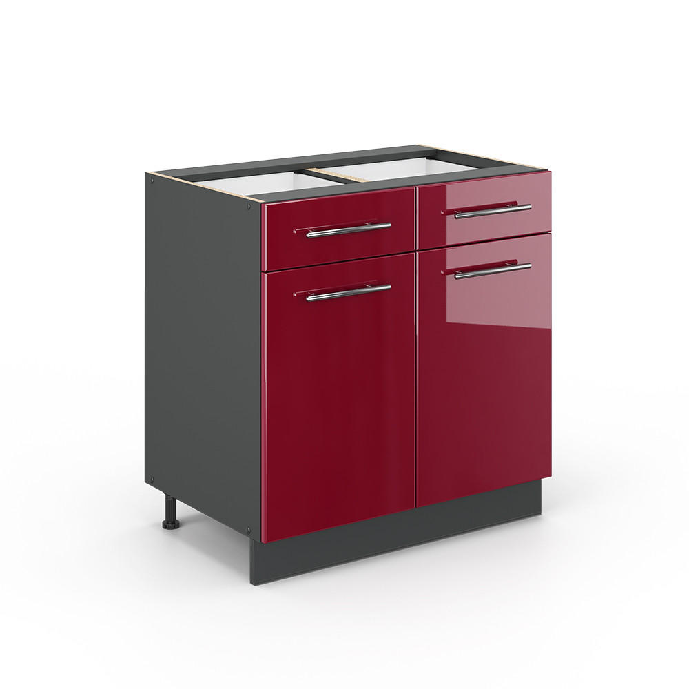 KÜCHENUNTERSCHRANK Fame-Line Bordeaux Hochglanz 80 cm ohne AP - Bordeaux/Anthrazit, Holzwerkstoff (80/82/51.6cm) - Vicco