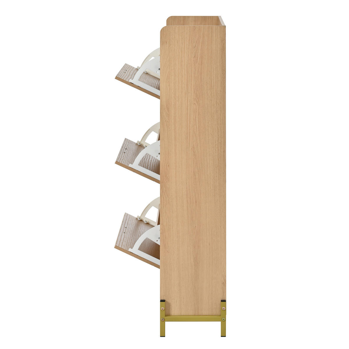 SCHUHSCHRANK eichen-optik mit 3 klappfächern & seitenregal - Naturfarben, Holzwerkstoff (90/119/24cm) - Urban Meuble