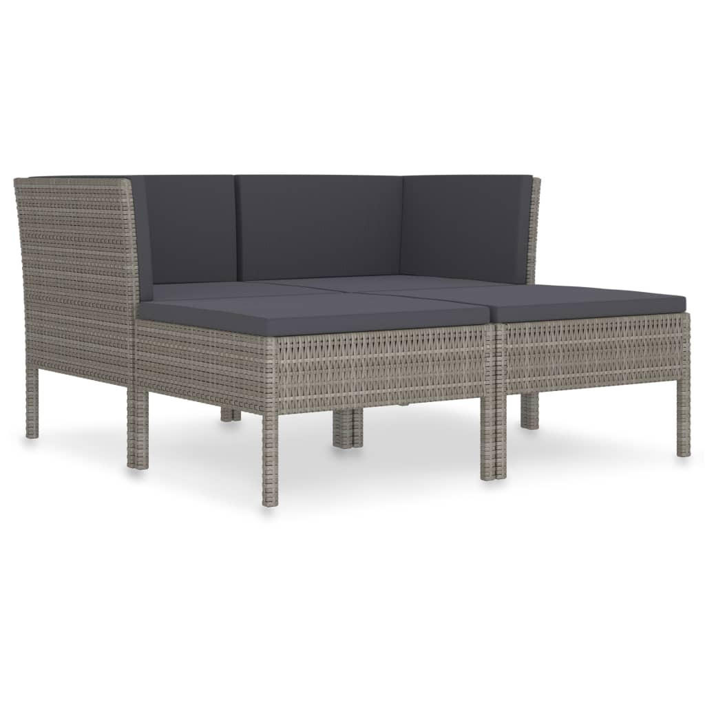 GARTEN-LOUNGE-SET 4-teilig Mit Auflagen Poly Rattan Grau - Anthrazit/Grau, Kunststoff/Textil - vidaXL