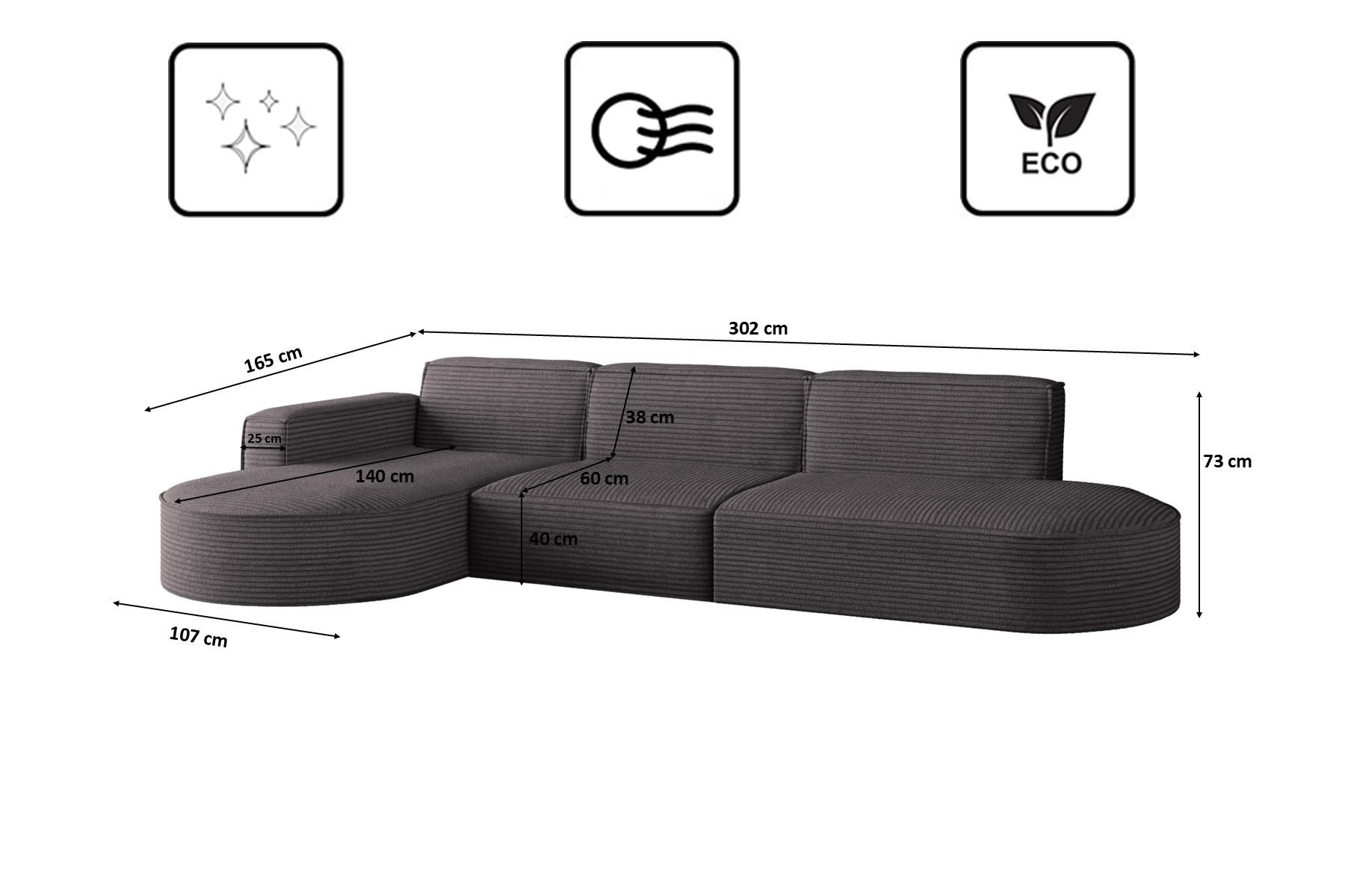 Thumbnail - Kaiser Möbel Ecksofa, Dunkelgrau, Holz, L-Form, 302x296 cm, Wohnzimmer, Sofas & Couches, Wohnlandschaften, Ecksofas
