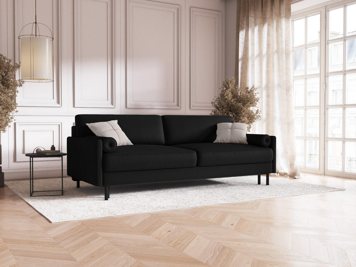 AUSKLAPPBARES-SOFA mit Bettkasten Scott aus strukturiertem Stoff schwarz 3 Sitzplätze - Schwarz, Textil (97/87/212cm) - Micadoni