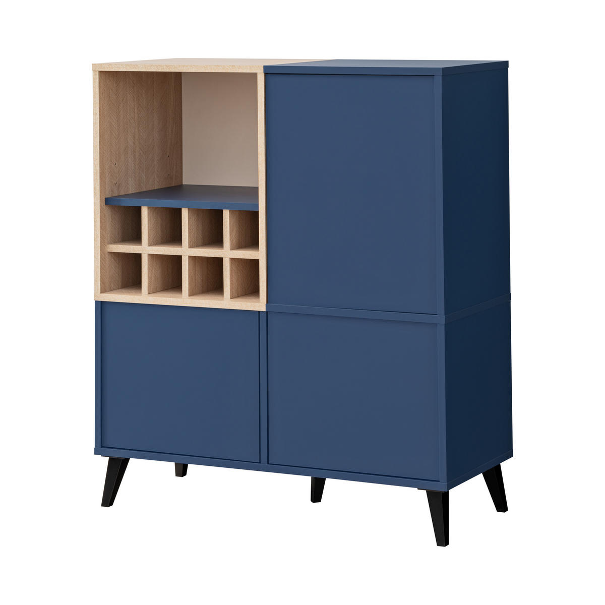 SIDEBOARD MIT WEINSCHRANK FONDI, Blau, Skandinavische Tanne - Blau/Hellbraun, Holzwerkstoff/Metall (89.9/102/35cm) - Komodee