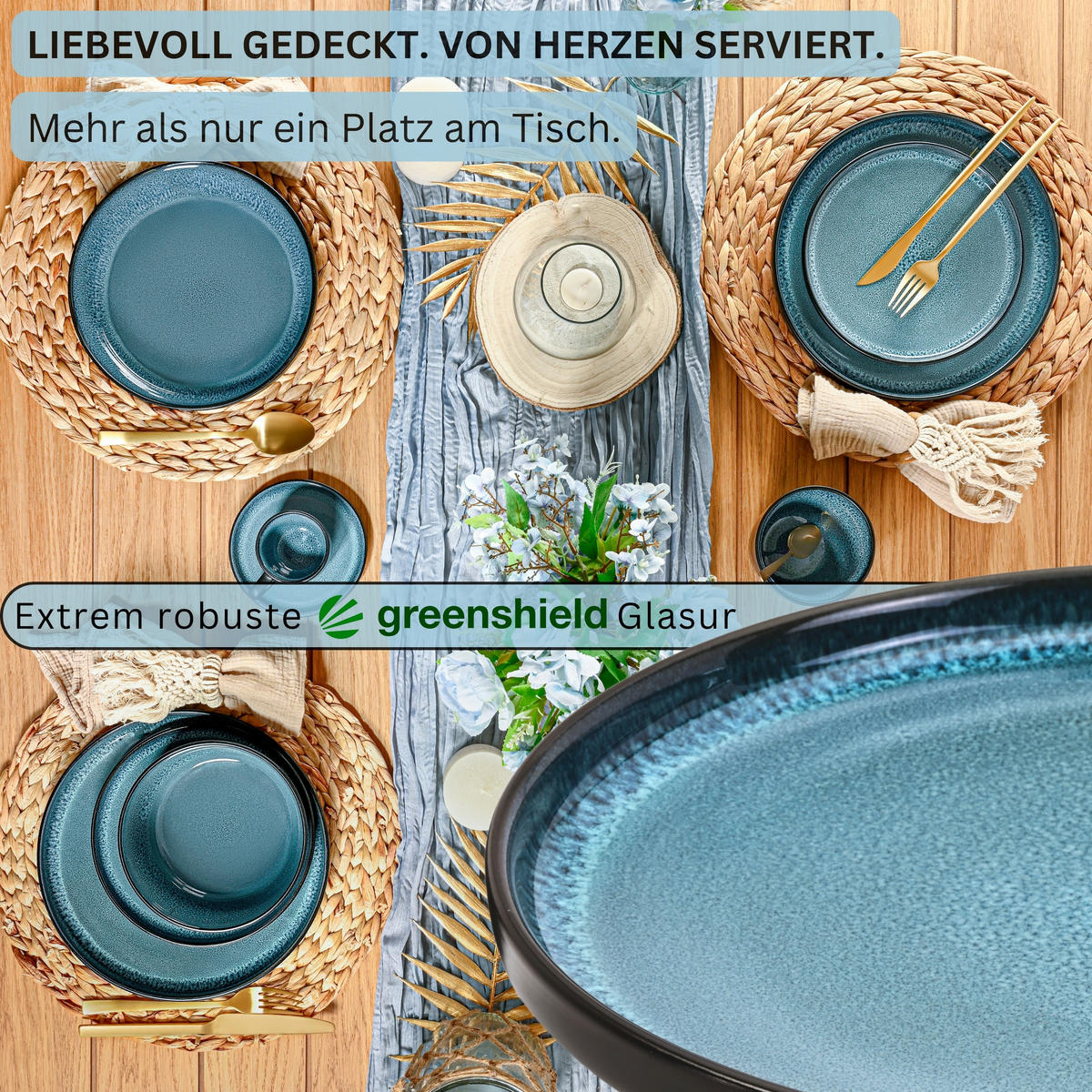 DESSERTTELLER SET VIGO - 6 teilig aus Steingut - Blau, Stein (20.3cm) - Sänger