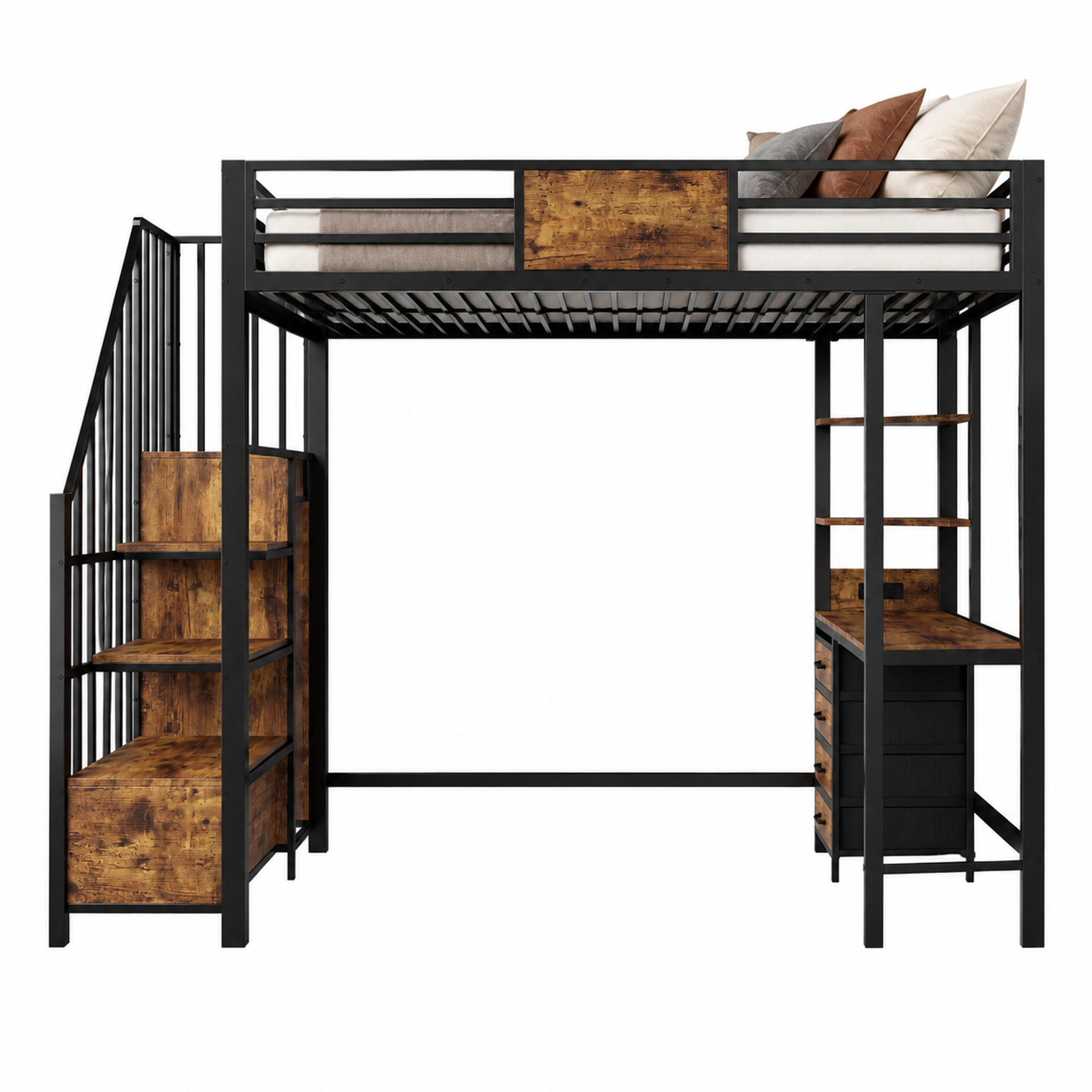 HOCHBETT mit Schreibtisch 90x200 cm Metall Schwarz - Schwarz, Metall (90/200cm) - Meubliv