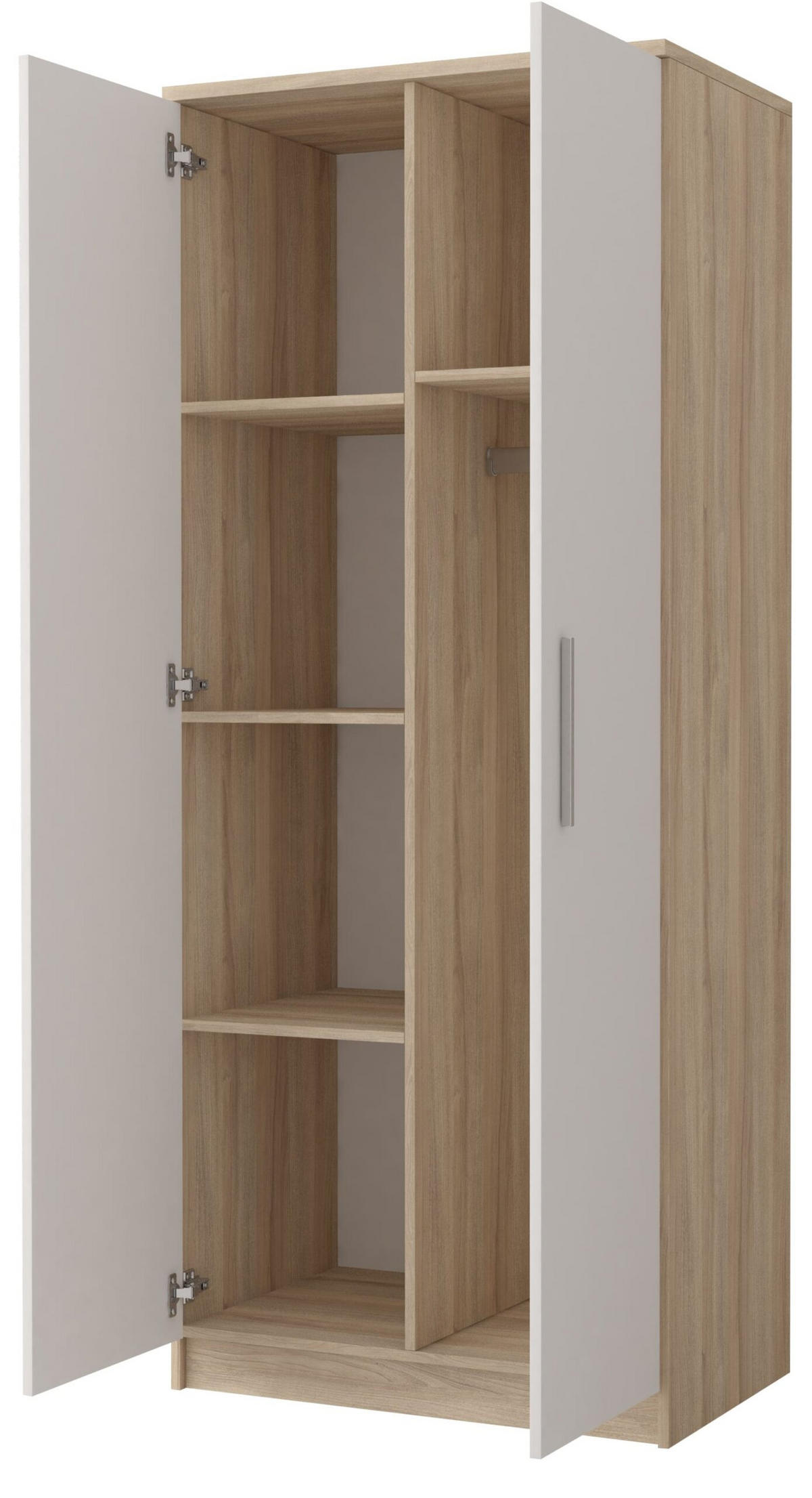 DREHTÜRENSCHRANK - MARSALA 2D Sonoma + Weiß - Weiß/Sonoma Eiche, Holzwerkstoff/Metall (80/193/50cm) - Möblo