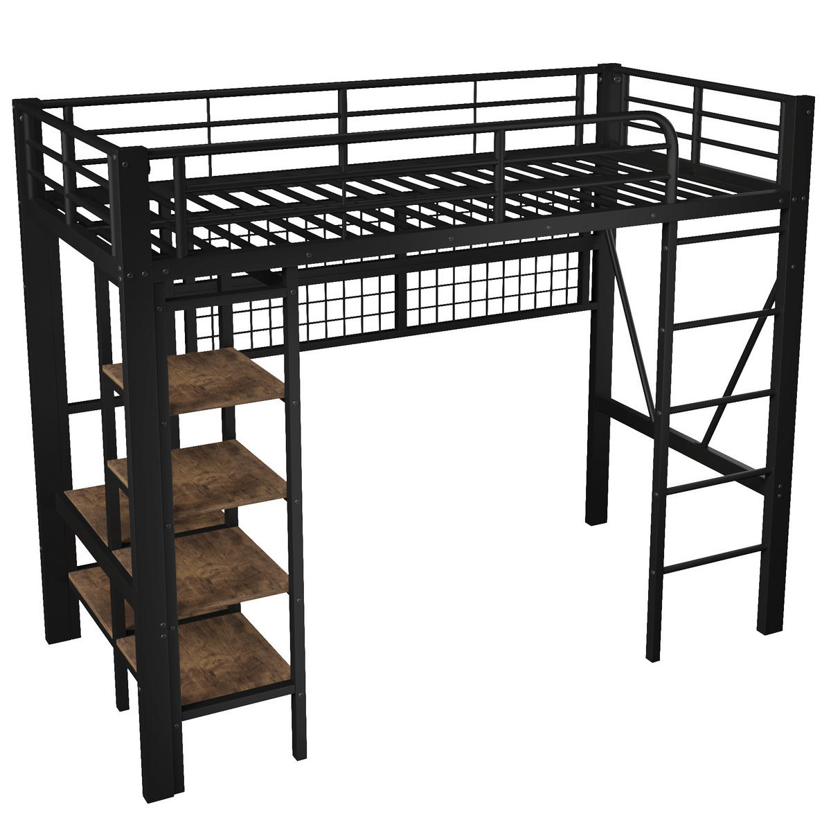 HOCHBETT 90/200 cm Schwarz mit LED und Ablagefach ohne Matratze - Schwarz, Metall (90/200cm) - MIVRAY