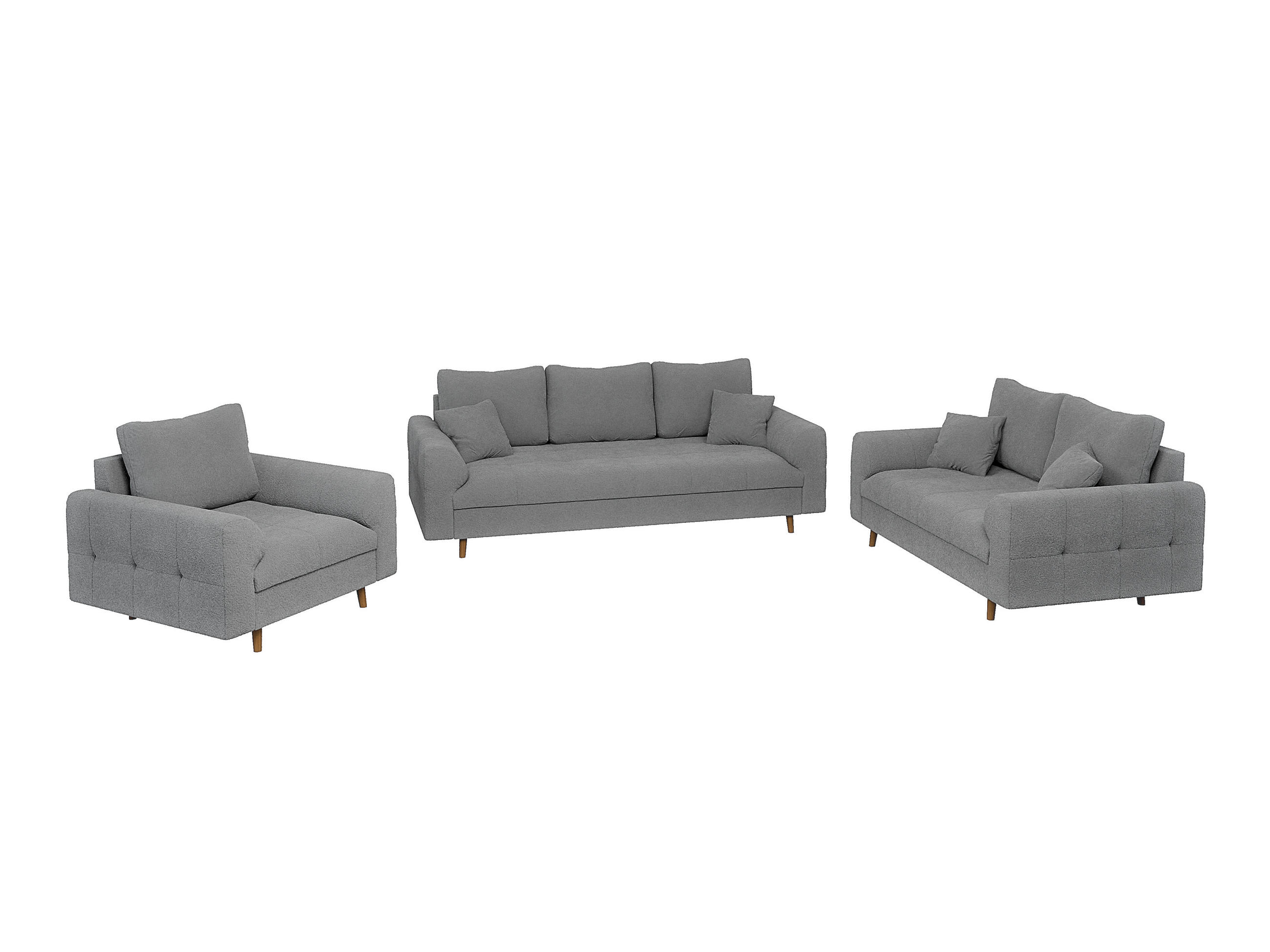 SITZGARNITUR 3+2+1 Henrik Grau Boucle - Schwarz/Grau, Holz/Textil (210/81/93cm) - S-Style Möbel