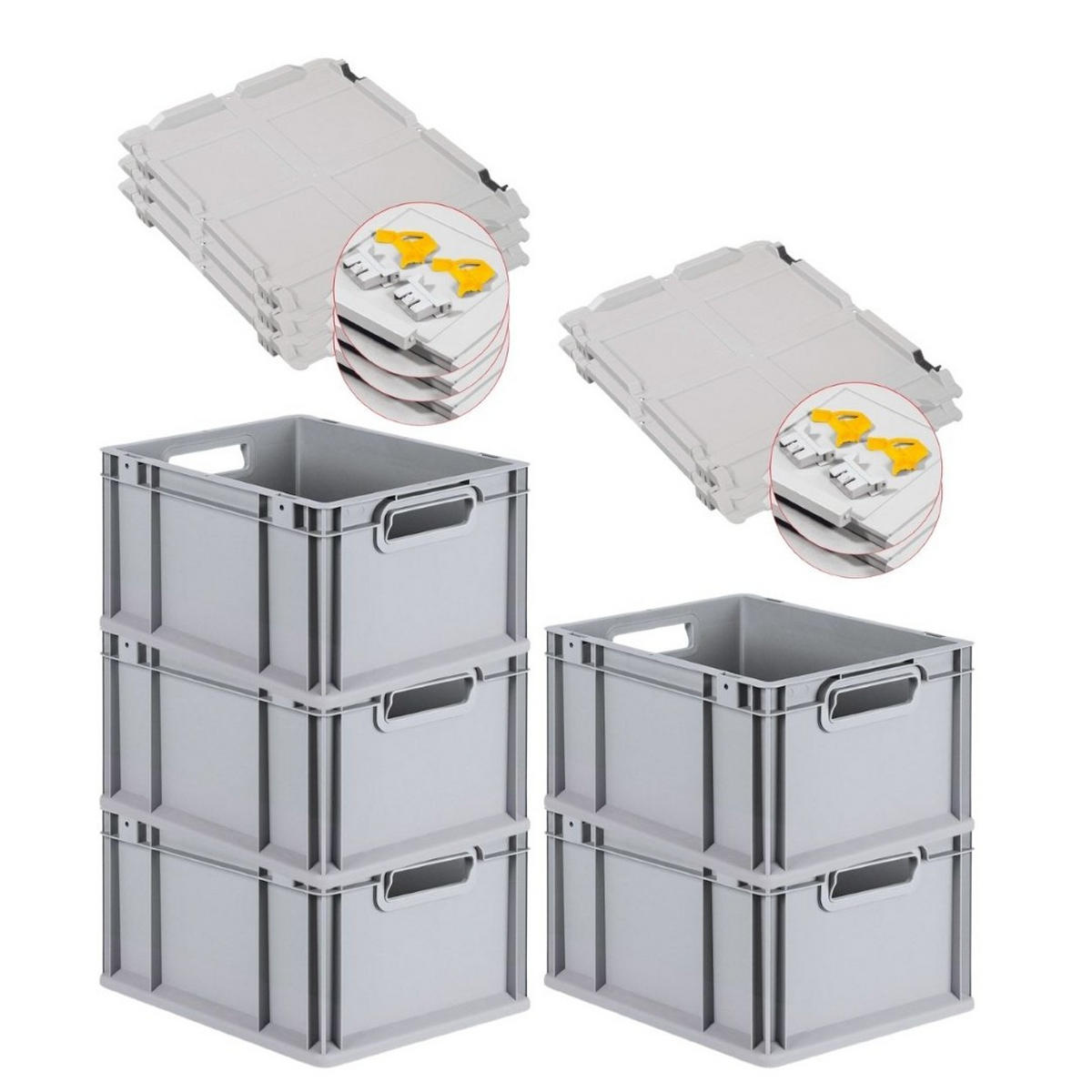 EUROBOX 5x Nextgen Economy Mit Scharnierdeckel Grau/Gelb Griffe Offen 20 Liter - Gelb, Kunststoff (30/22/40cm) - PROREGAL