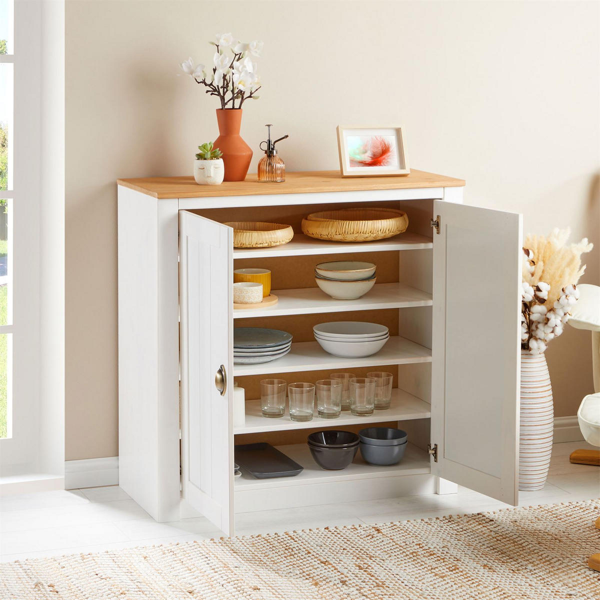 KOMMODE BOLTON - Weiß/Braun, Holz (91/88/40cm) - IDIMEX