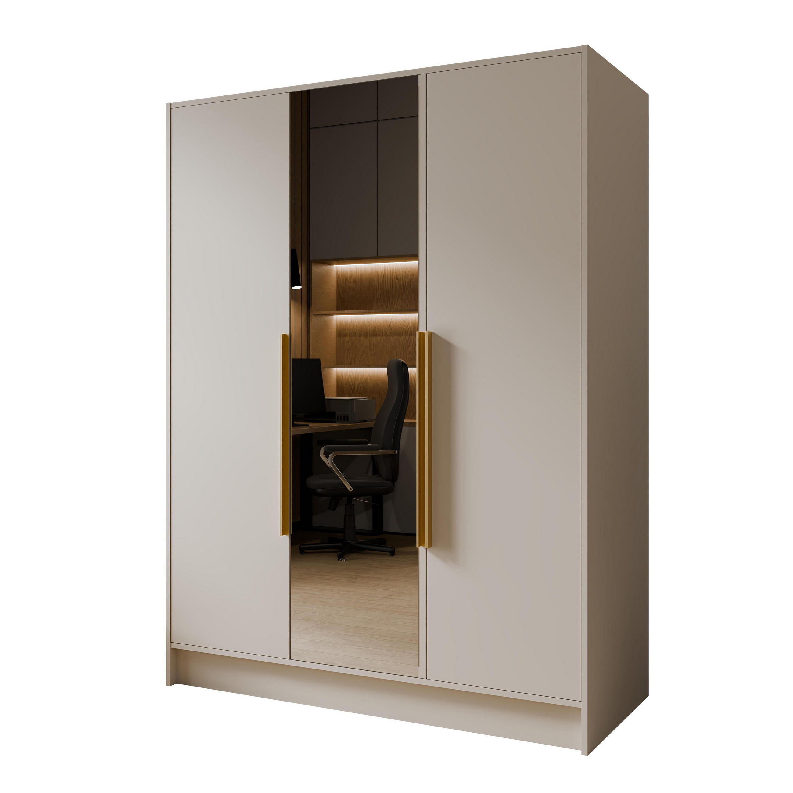 DREHTÜRENSCHRANK RENVO 150/200/51 cm Modern Kleiderschrank 3-türig mit Spiegel Kaschmir - Kaschmir, Holzwerkstoff (150/200/51cm) - MASSENO