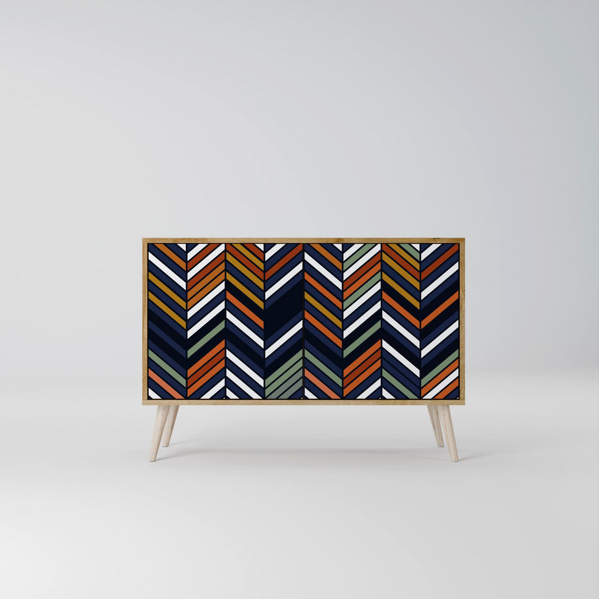 SIDEBOARD VIBRANT PATCHWORK, Eicheneffekt, 111x42x77,5 cm, 2 Türen - Eichefarben/Buchefarben, Holzwerkstoff/Buchenholz (111/77.5/42cm) - SpaceRebels