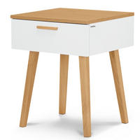 NACHTTISCH FRISK Skandinavischer, weiß - Eichefarben/Weiß, Eichenholz/Holzwerkstoff (48/60/46cm) - KONSIMO®