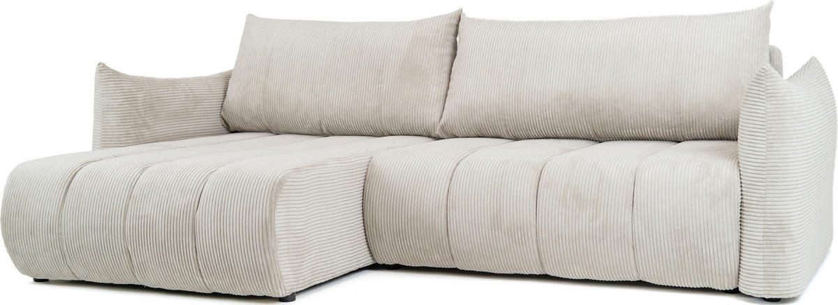 ECKSOFA Liv mit Schlaffunktion & Bettkasten in Cordstoff Creme, Universell 260/154/86 cm - Creme/Schwarz, Kunststoff/Textil (260/154cm) - WFL GROUP