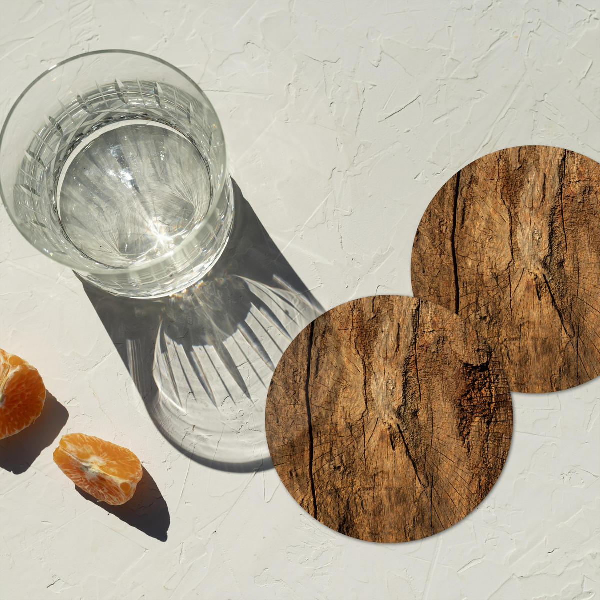 GLASUNTERSETZER 6er-Set Rund Baumstamm - Holz - Textur 10x10 cm - Wildeiche, Naturmaterialien (10/0.2cm) - MuchoWow