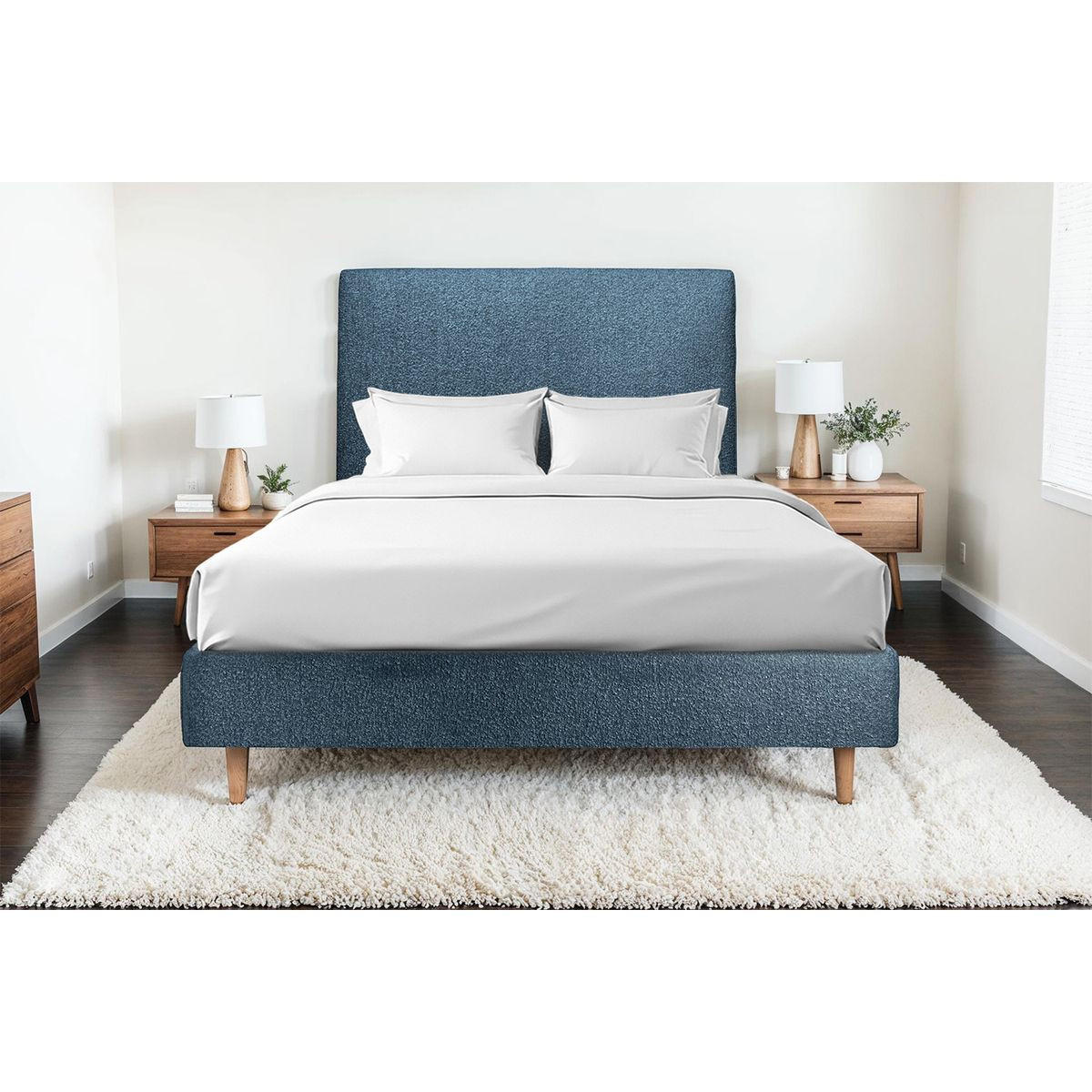 KOPFTEIL gepolstertes – blauer Bouclé-Stoff - 135 cm - Blau/Beige, Karton/Holz (135/120/10cm) - Sommeil de Plomb