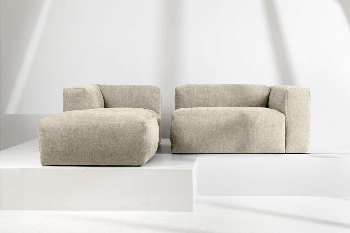 ECKMODULSOFA-LINKS BUFFO 3/4 Sitzer mit extrem weicher Sitzfläche, Gewebestoff, ecru - Ecru, Textil (237/180cm) - KONSIMO®