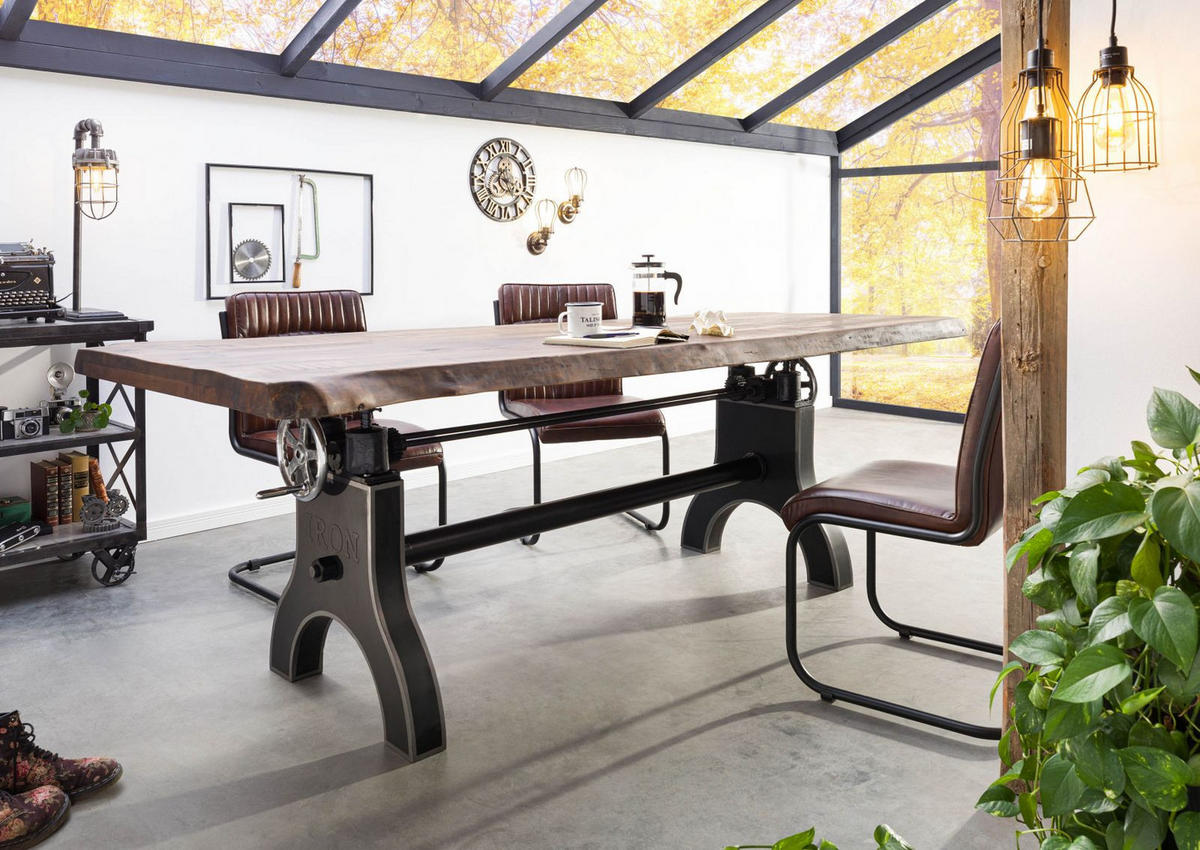 ESSTISCH Mango 220x100x80-101 höhenverstellbar natur geölt Manchester #103 - Naturfarben, Holz (220/100/80cm) - Massivmoebel24