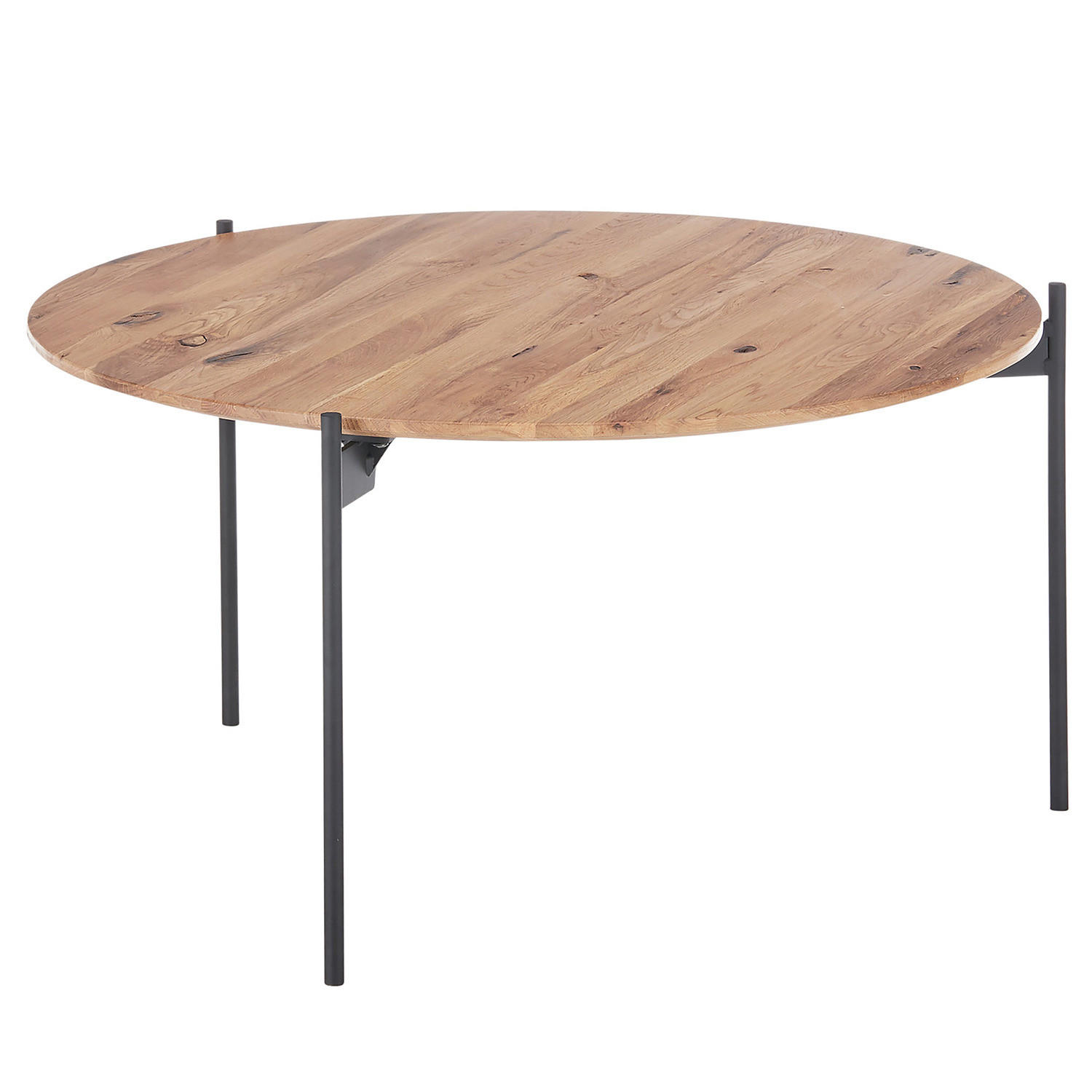 COUCHTISCH - Eiche massiv / Metall - Eiche / Schwarz - Eichefarben/Schwarz, Holz/Metall (74/74/38cm) - home24