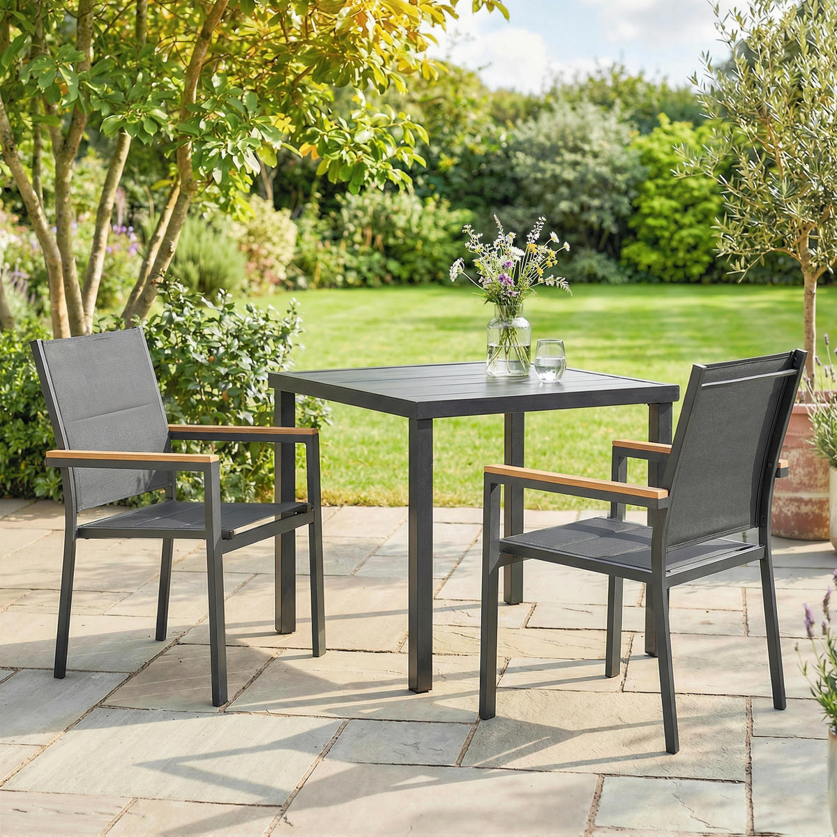GARTENSTÜHLE 2er-Set DE-13344 gepolsterte Sitz- Dunkelgrau - Dunkelgrau, Metall (55/85/56cm) - ComfortXL