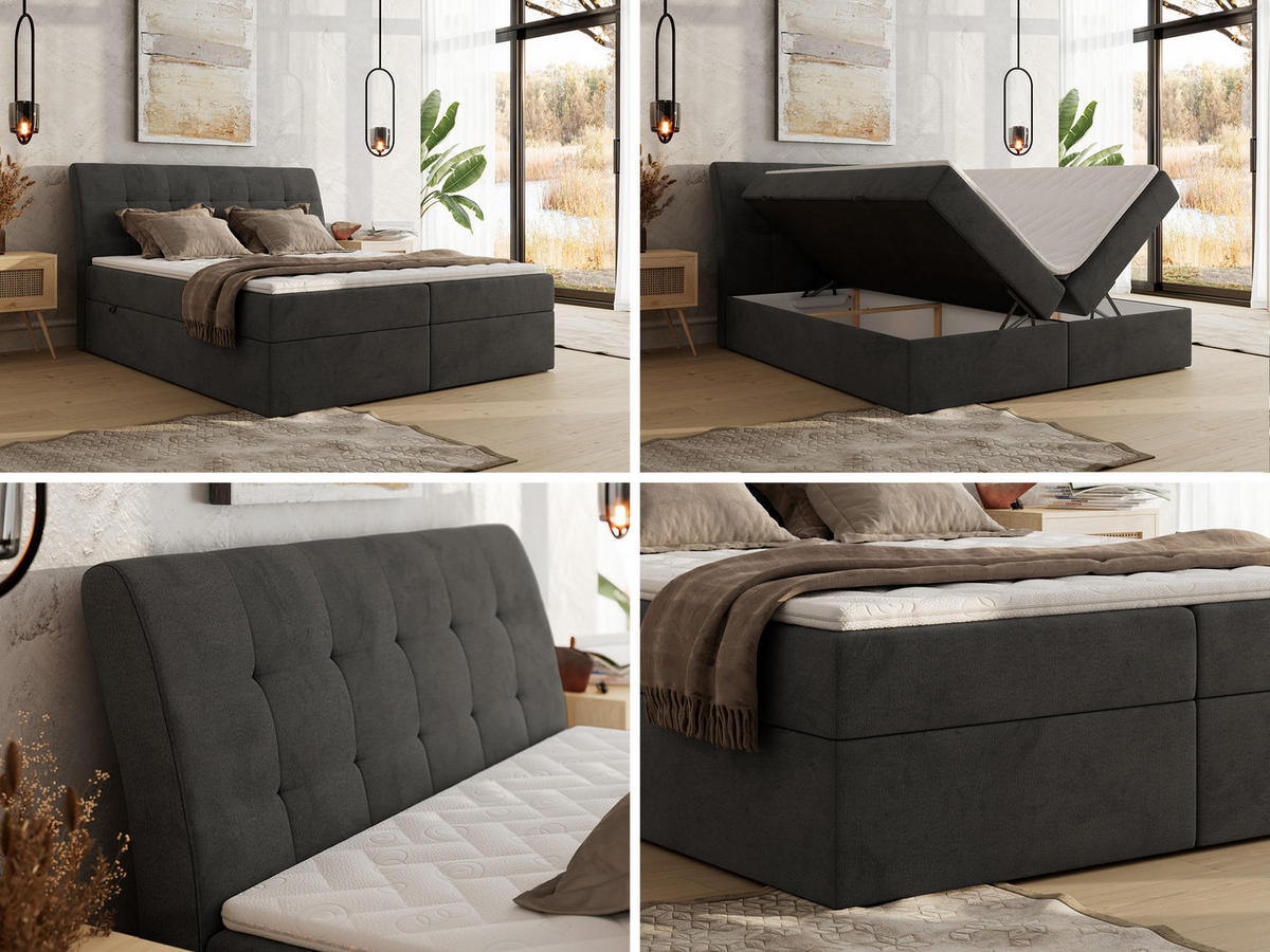 BOXBETT DAGOS 160/200 - Dunkelgrau Velvet - H4 - Topper T25 - Dunkelgrau, Textil (160/200cm) - MKS
