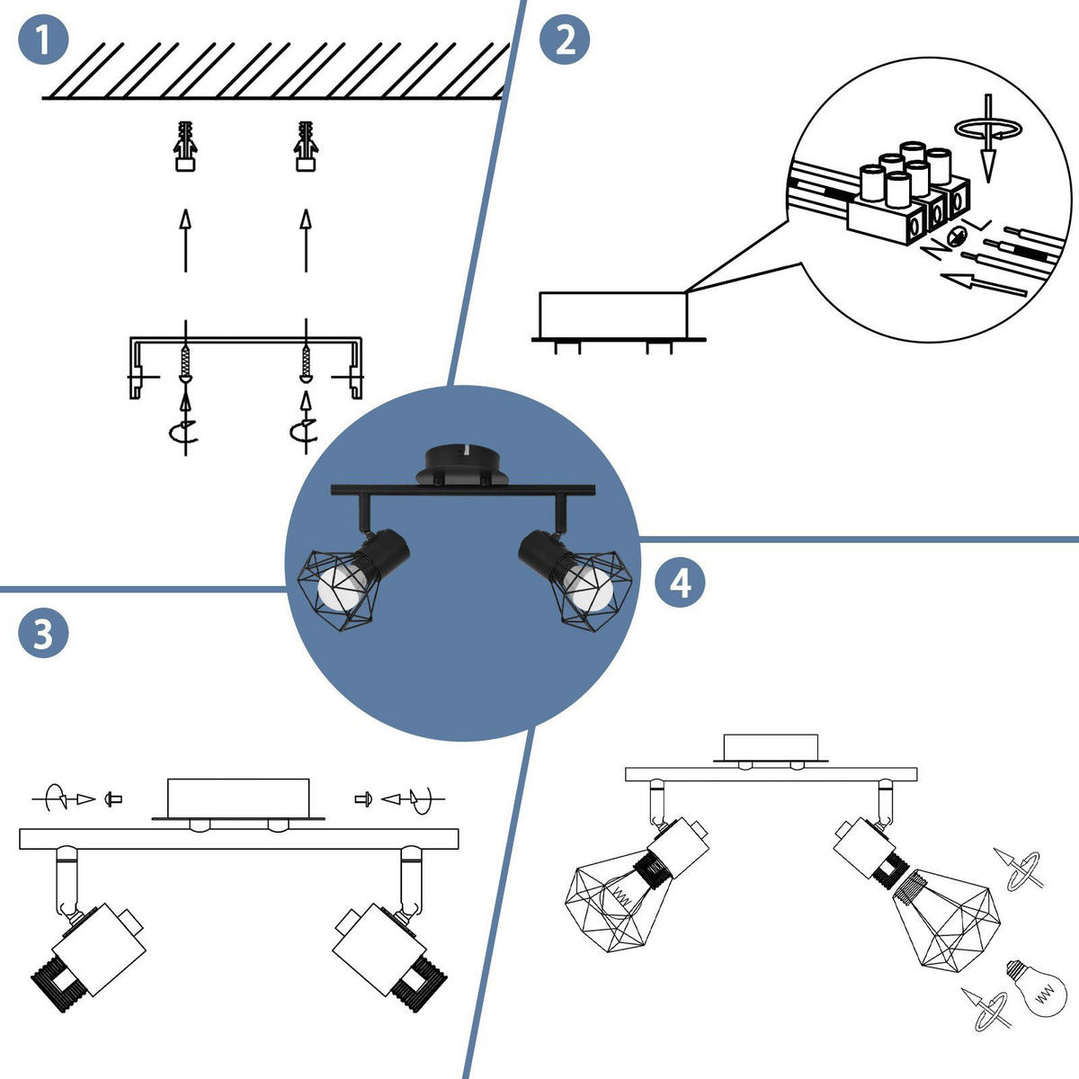 DECKENLEUCHTE Diamonds 28/10/20 cm - Schwarz, Metall (28/10/20cm) - Nettlife