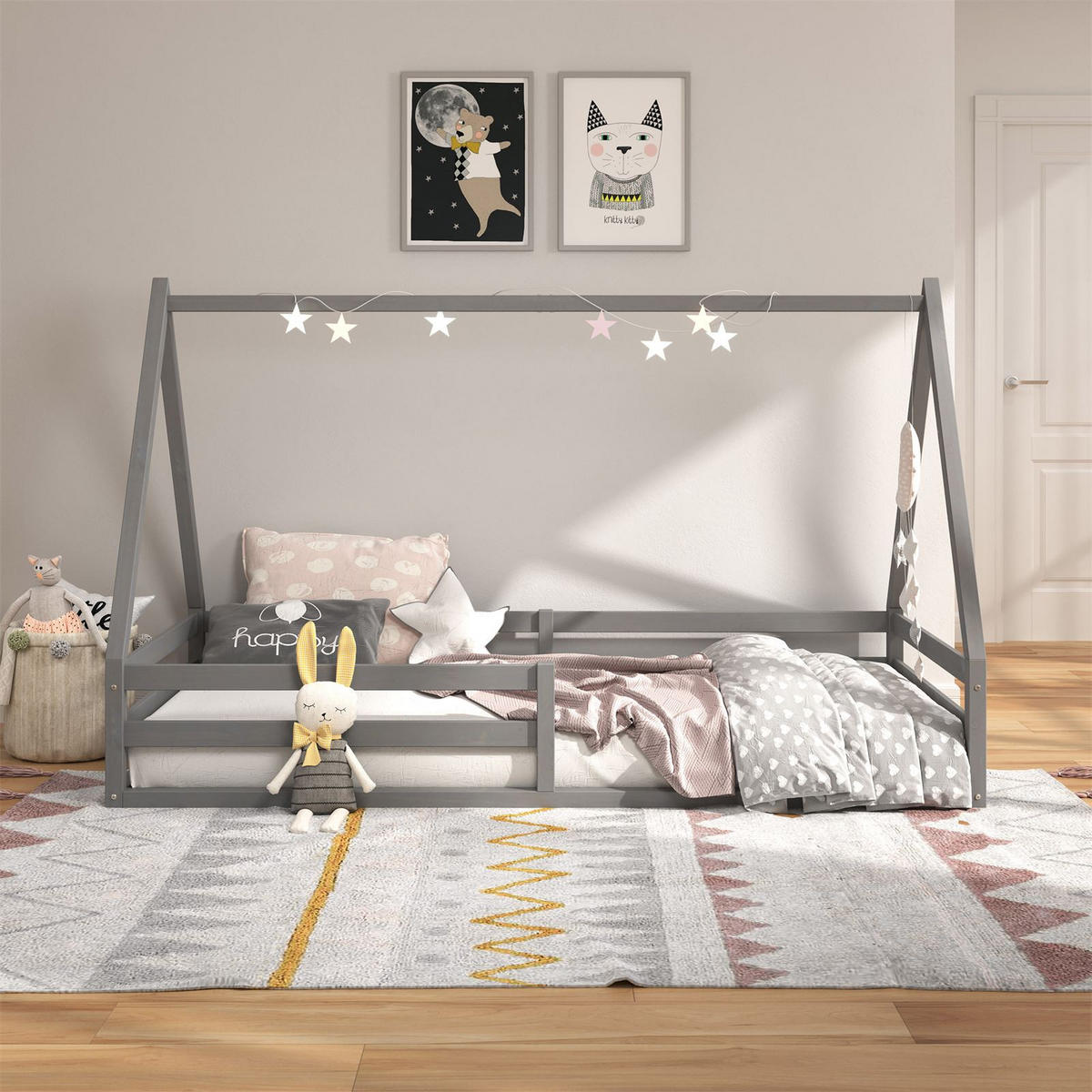HAUSBETT SILA 90X200 CM - Grau, Holz (96/152/206cm) - IDIMEX
