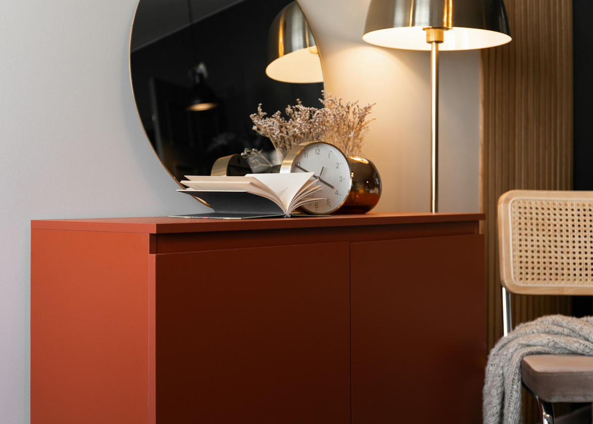 SIDEBOARD Bemmi Ziegelrot mit Metallbeinen 100 cm - Dunkelorange/Schwarz, Holzwerkstoff/Metall (100/77/35cm) - Selsey