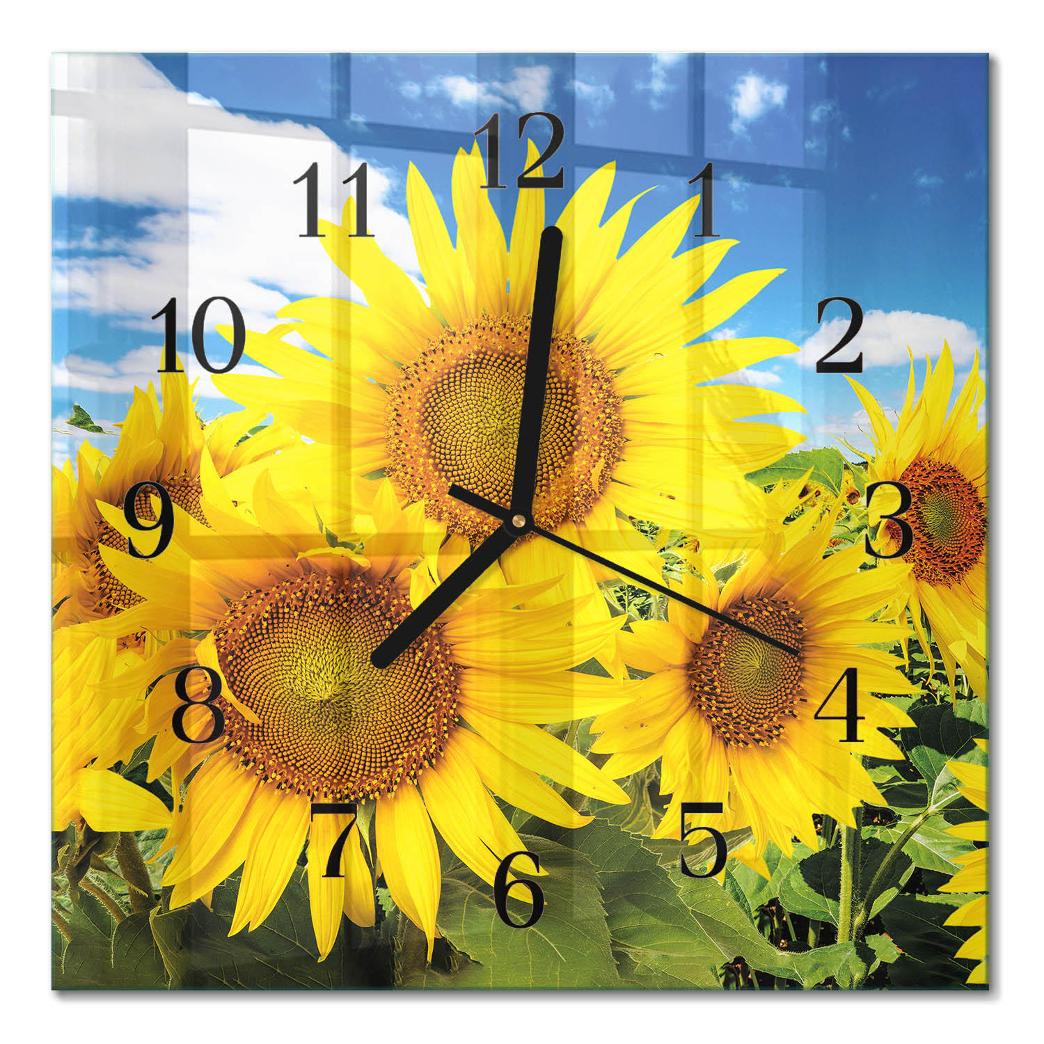 WANDUHR aus Glas 30x30 cm - Sonnenblumen - Gelb, Glas (30/30/0.4cm) - TULUP