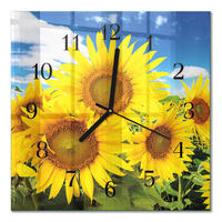 WANDUHR 30x30 cm - Sonnenblumen - Gelb, Glas (30/30/0.4cm) - TULUP