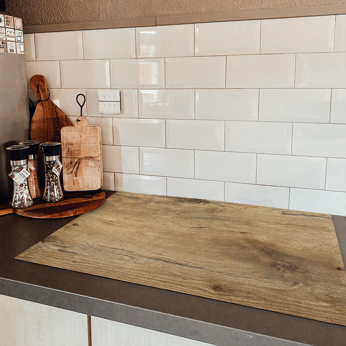 HERDABDECKPLATTE Holz - Braun - Holzoptik 80x52 cm - Eichefarben, Kunststoff (80/0.2/52cm) - MuchoWow