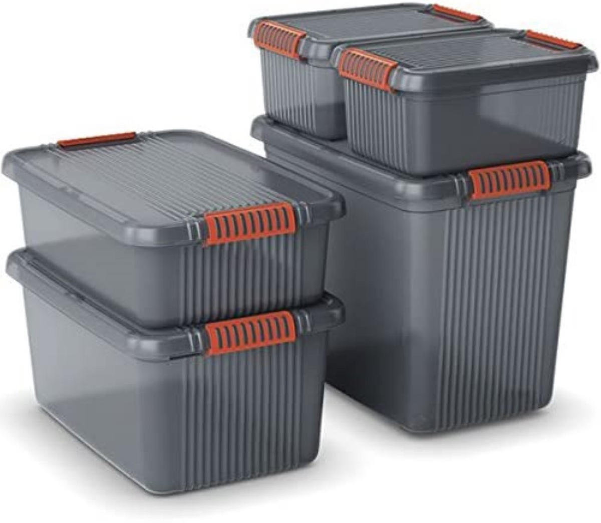 AUFBEWAHRUNGSBEHÄLTER 10er-Set mehrzweck MANATEE mit Deckel HxBxT 39x59x28cm 42 Liter Grau/Orange - Grau, Kunststoff (59/28/39cm) - PROREGAL