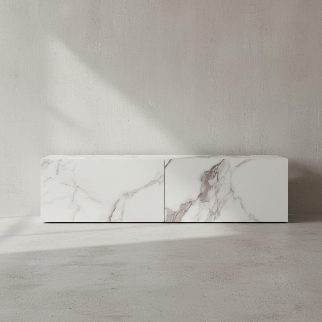 TV-LOWBOARD hängend, Marmor-Optik, Klapptüren, modern, Weiß 120x30x30 cm - Weiß, Metall (120/30/30cm) - KADIMA DESIGN