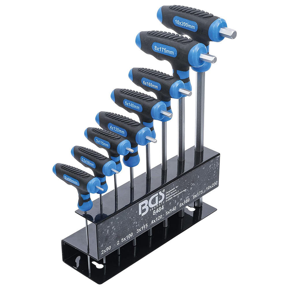 T-GRIFF-SCHLÜSSEL-SATZ, Innensechskant, 8-teilig, 2-10 mm - Multicolor, Kunststoff (280/160/160cm) - BGS technic