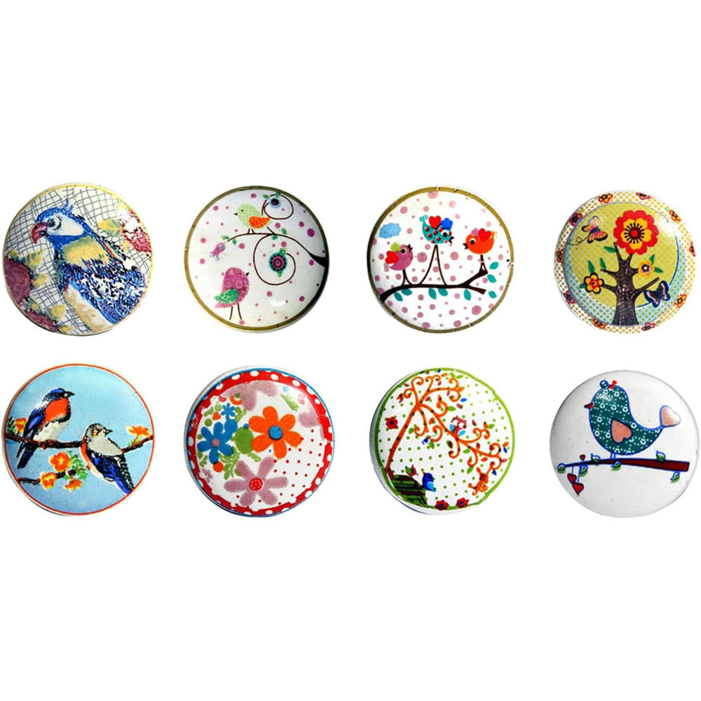 KERAMIKKNÖPFEN Set mit 8 mit verschiedenen Vogelmotiven 40 mm Durchmesser. - Multicolor, Keramik (4/4/6.9cm) - Nacnic