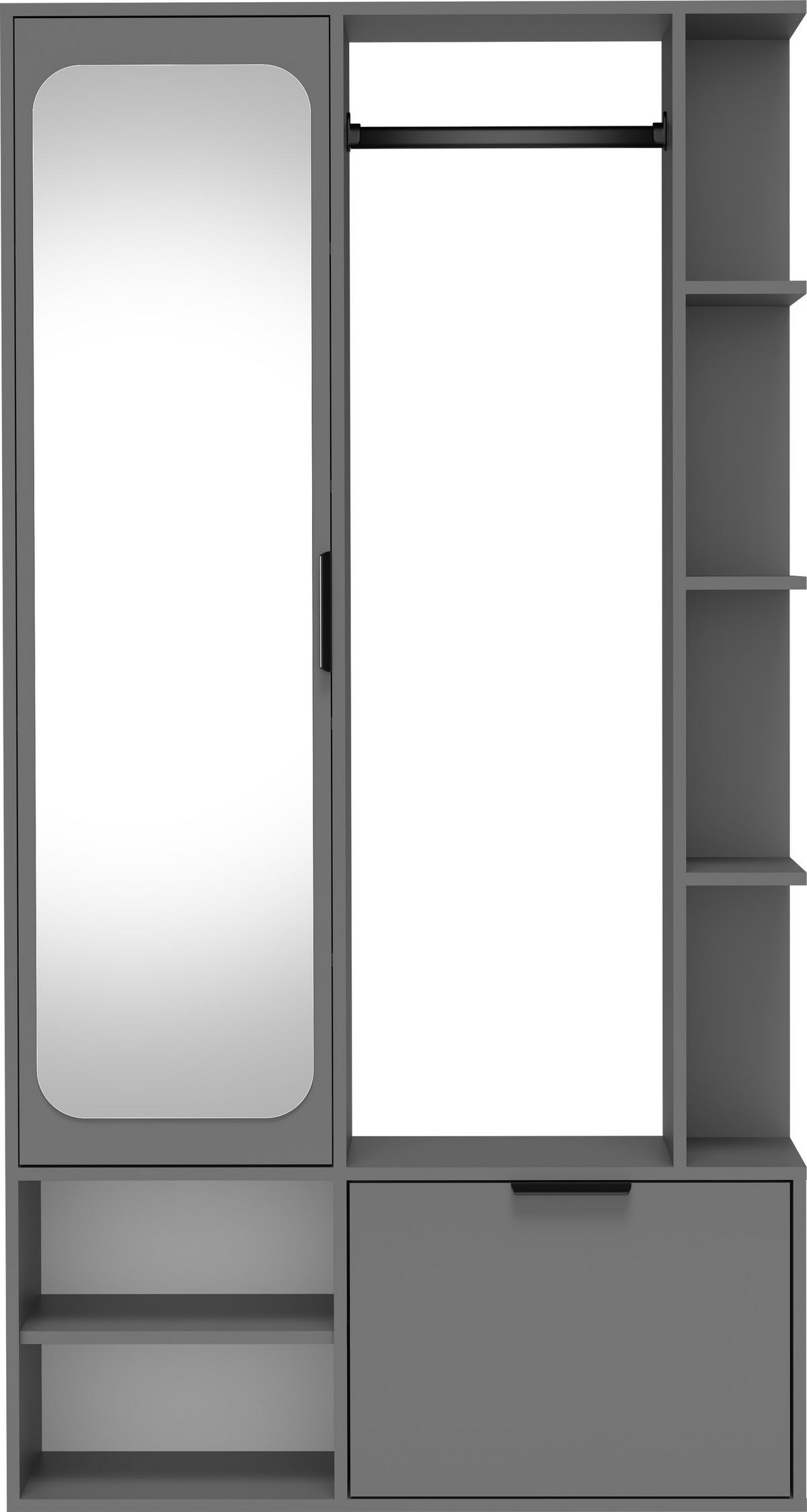 GARDEROBE Mela mit Spiegel, Sitzbank & Kleiderstange – 100/189/33 cm – Grau - Schwarz/Grau, Holzwerkstoff/Metall (100/189.4/33cm) - WFL GROUP