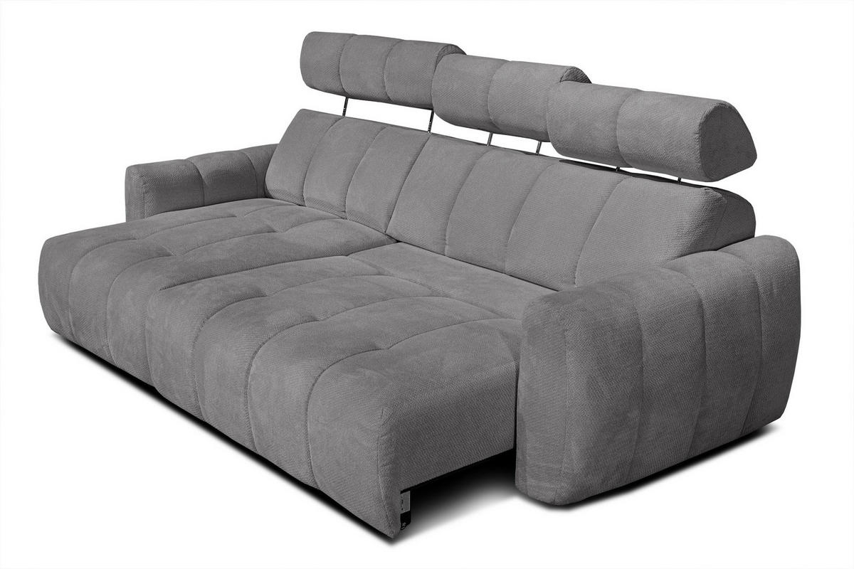 ECKSOFA KIMI 3-Sitzer, ausziehbarer Sitz, verstellbare Kopfstützen, grau - Schwarz/Grau, Holzwerkstoff/Textil (270/160cm) - Courtois Laville