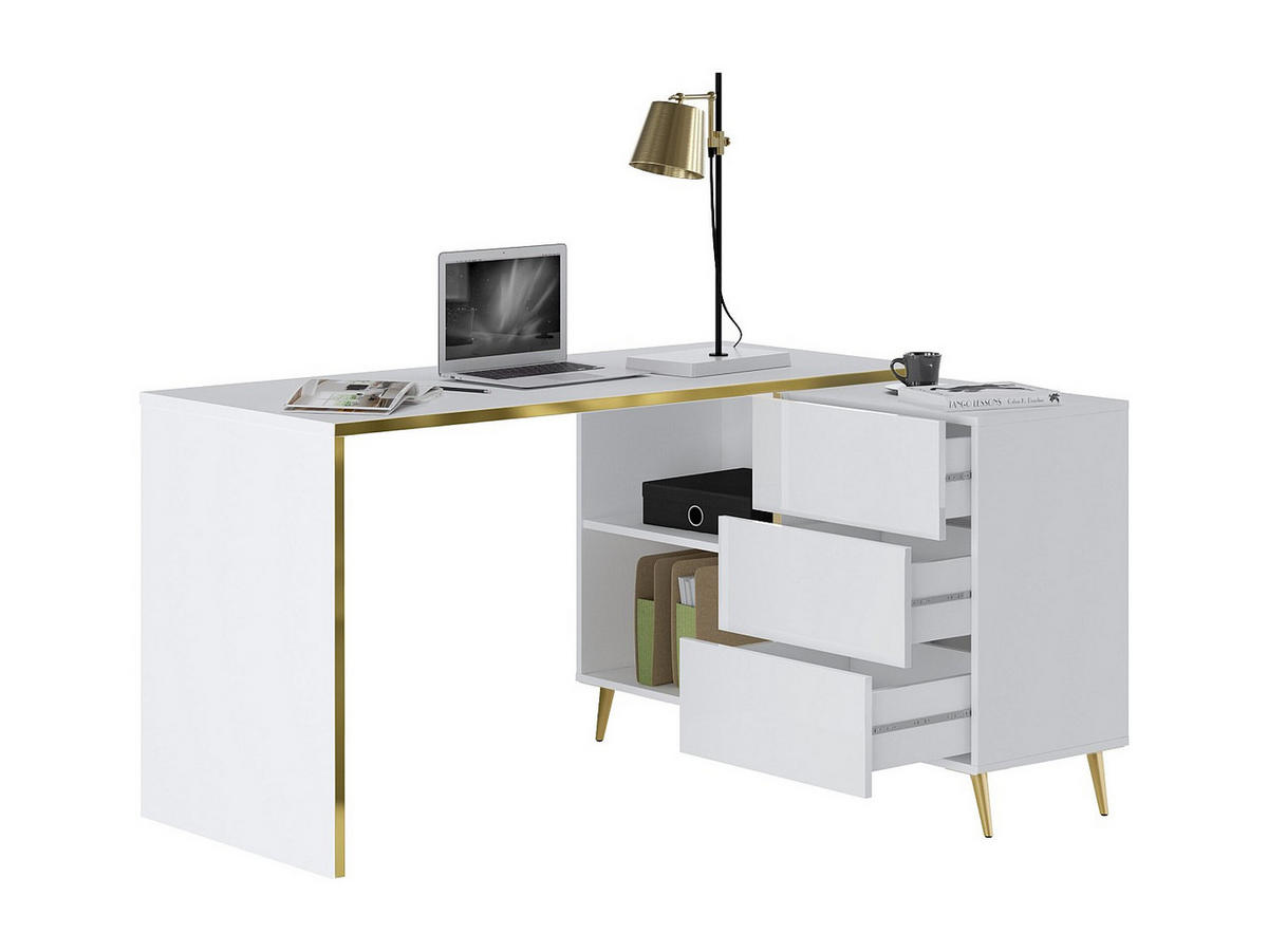 SCHREIBTISCH - 138cm x 109.1cm - Holzspan - weiß - MARZIALO - Weiß, Holz (109.1/138/75.6cm) - Vente-Unique