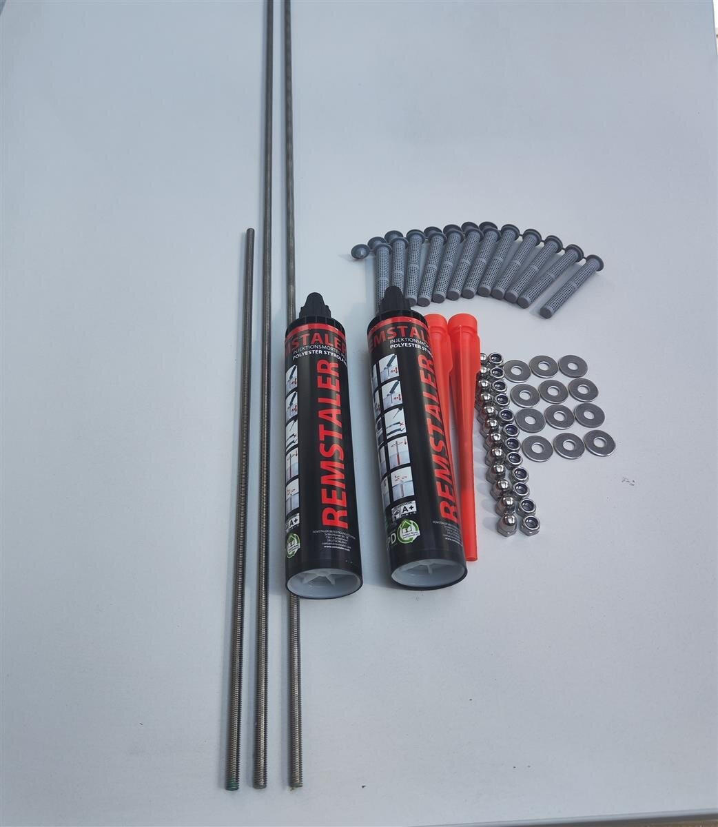 MONTAGESET Glasvordach M8 Gewindestangen 3er Set mit Mörtel - Silberfarben, Metall (20/20/100cm) -  Glaswerk Westfalen