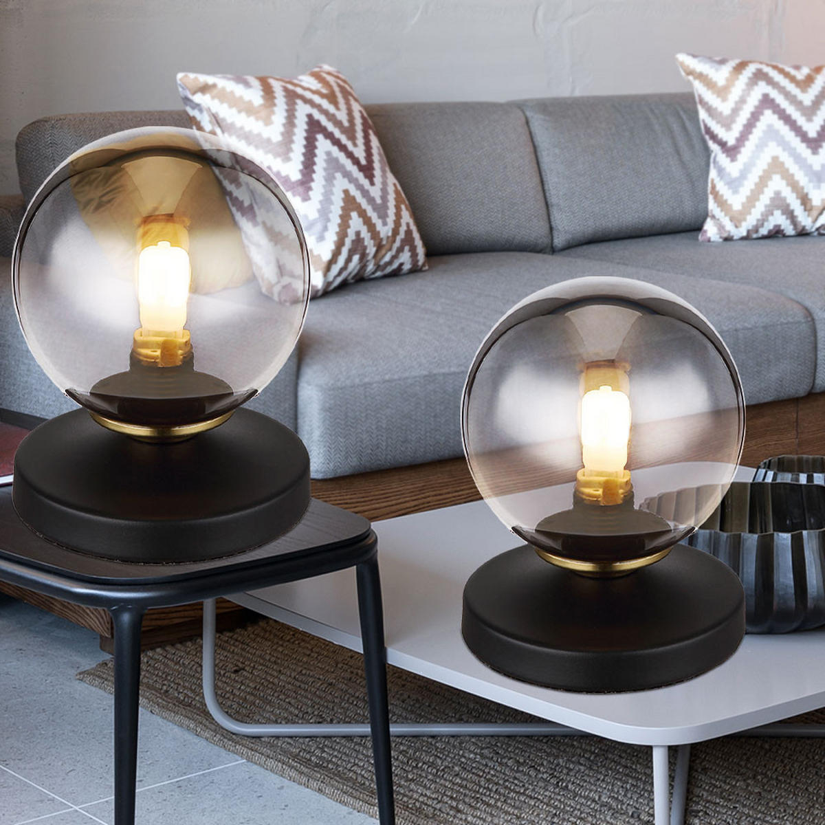 TISCHLEUCHTE Metall Rauchglas Grau - Grau, Glas (10/10/13cm) - Globo Lighting