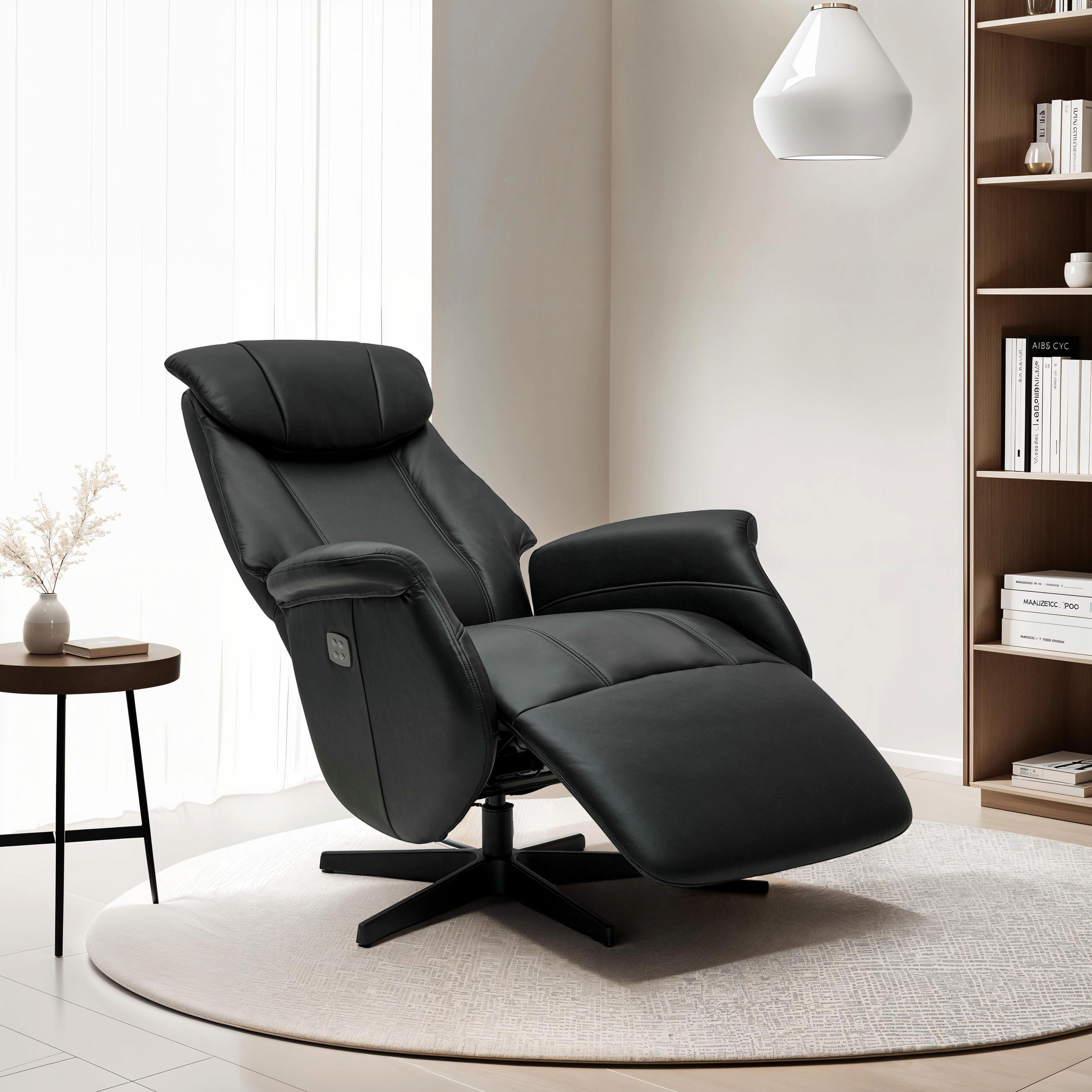 RELAXSESSEL Echtleder Schwarz - Schwarz, Leder/Metall (76/115/83cm) - Furnhouse