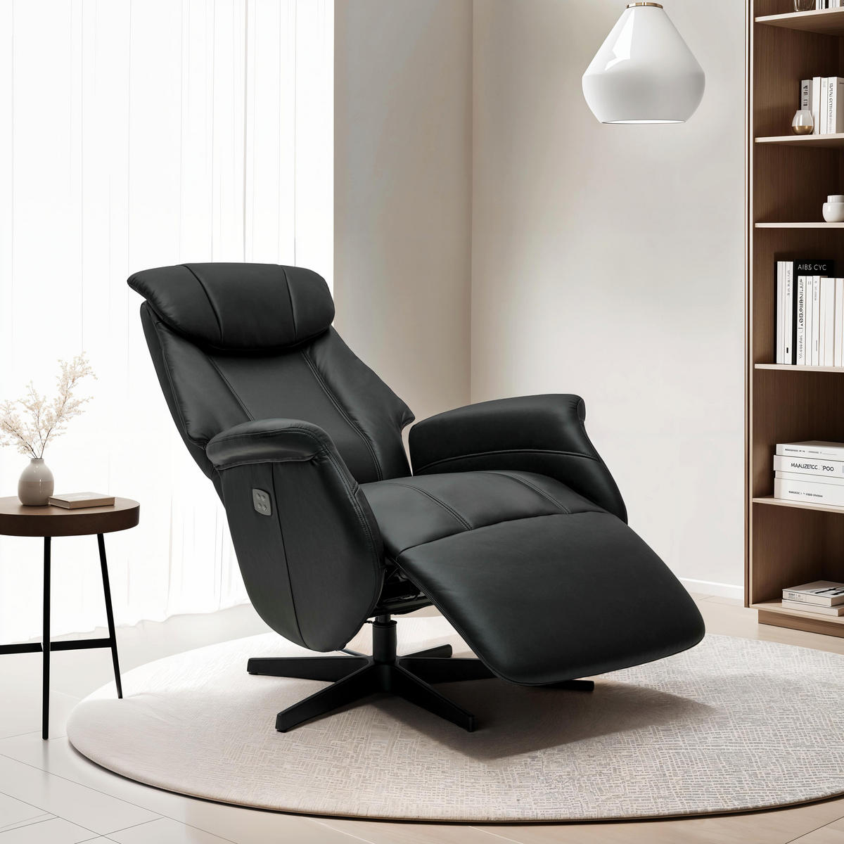 RELAXSESSEL Echtleder Schwarz - Schwarz, Leder/Metall (76/115/83cm) - Furnhouse