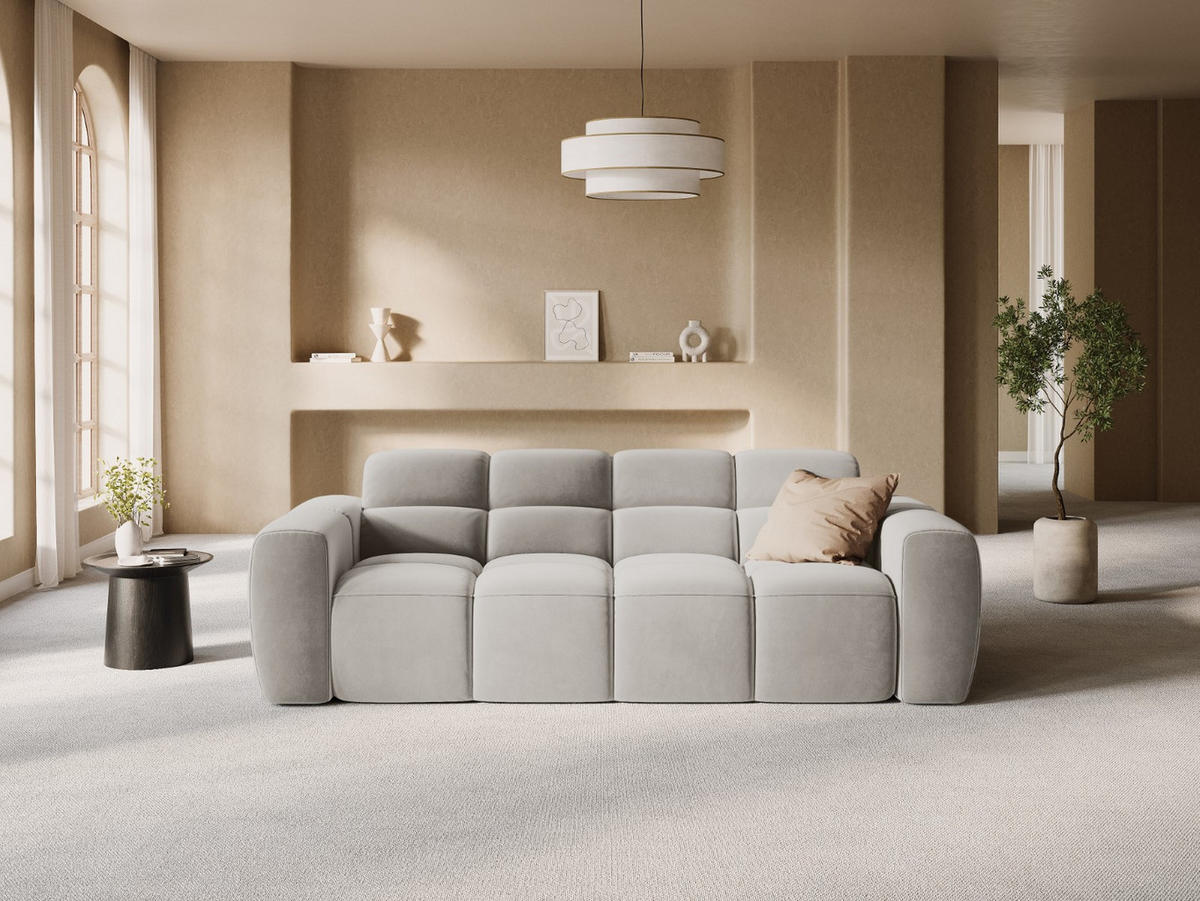SOFA Lisa aus Samt leichtes beige 3 Sitzplätze - Creme, Textil (101/77/216cm) - Micadoni